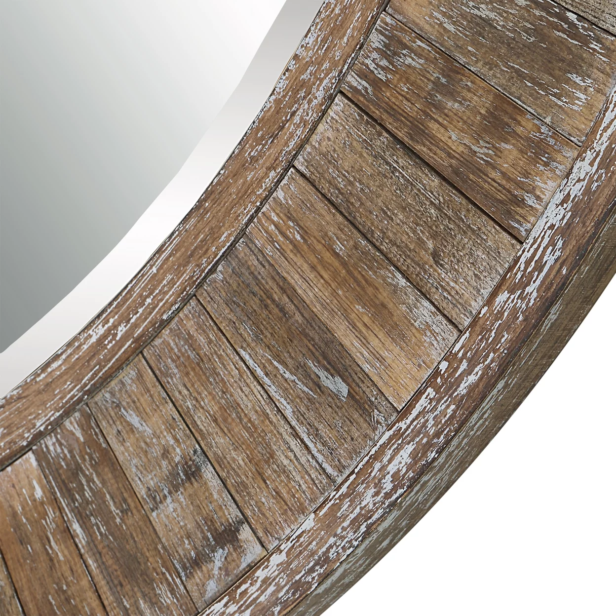 34 Inch Wood Round Wall Mirror, Weathered Finish, Brown, Saltoro Sherpi