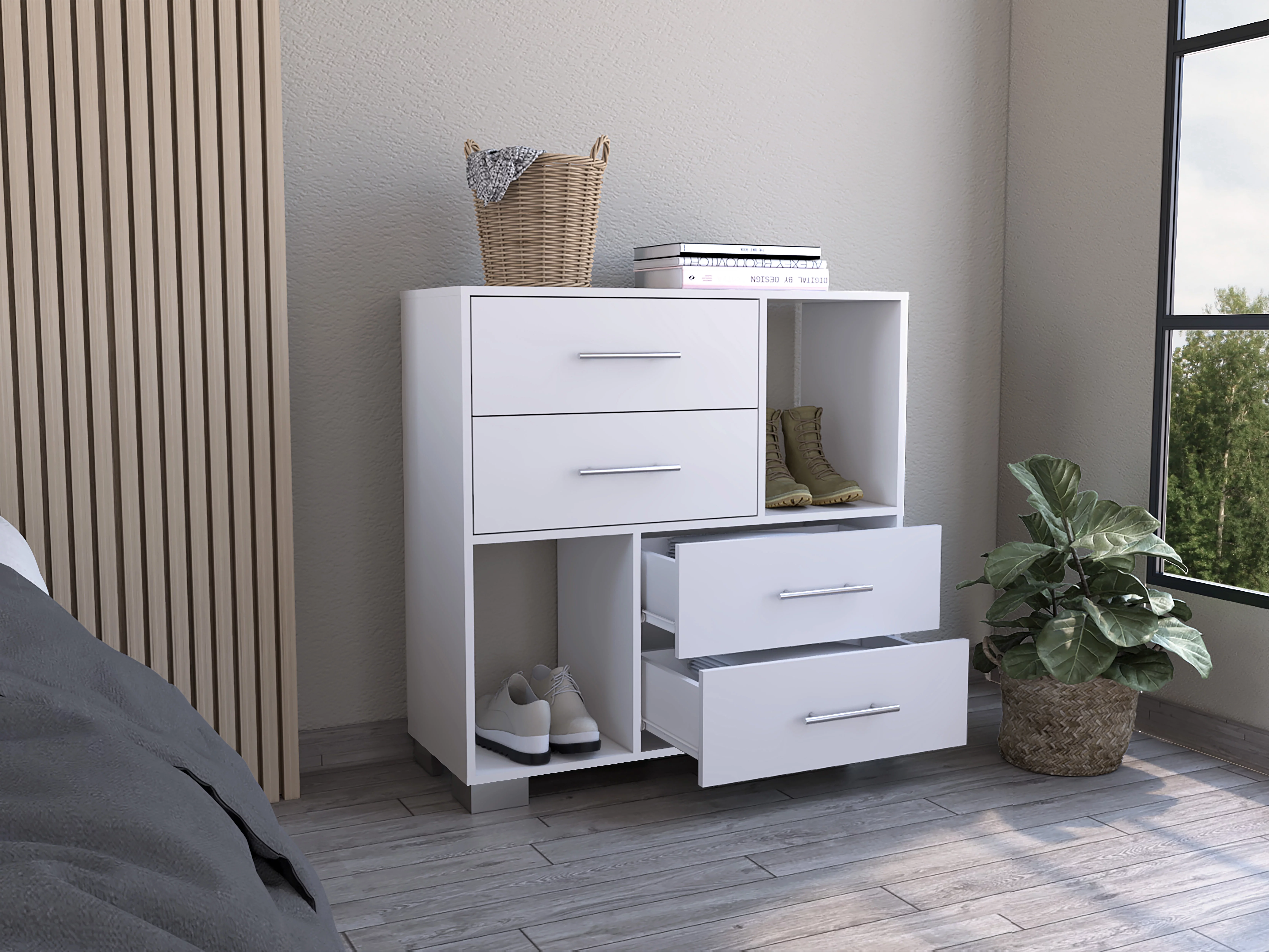 CoSoTower 2-Shelf 4-Drawer Dresser White