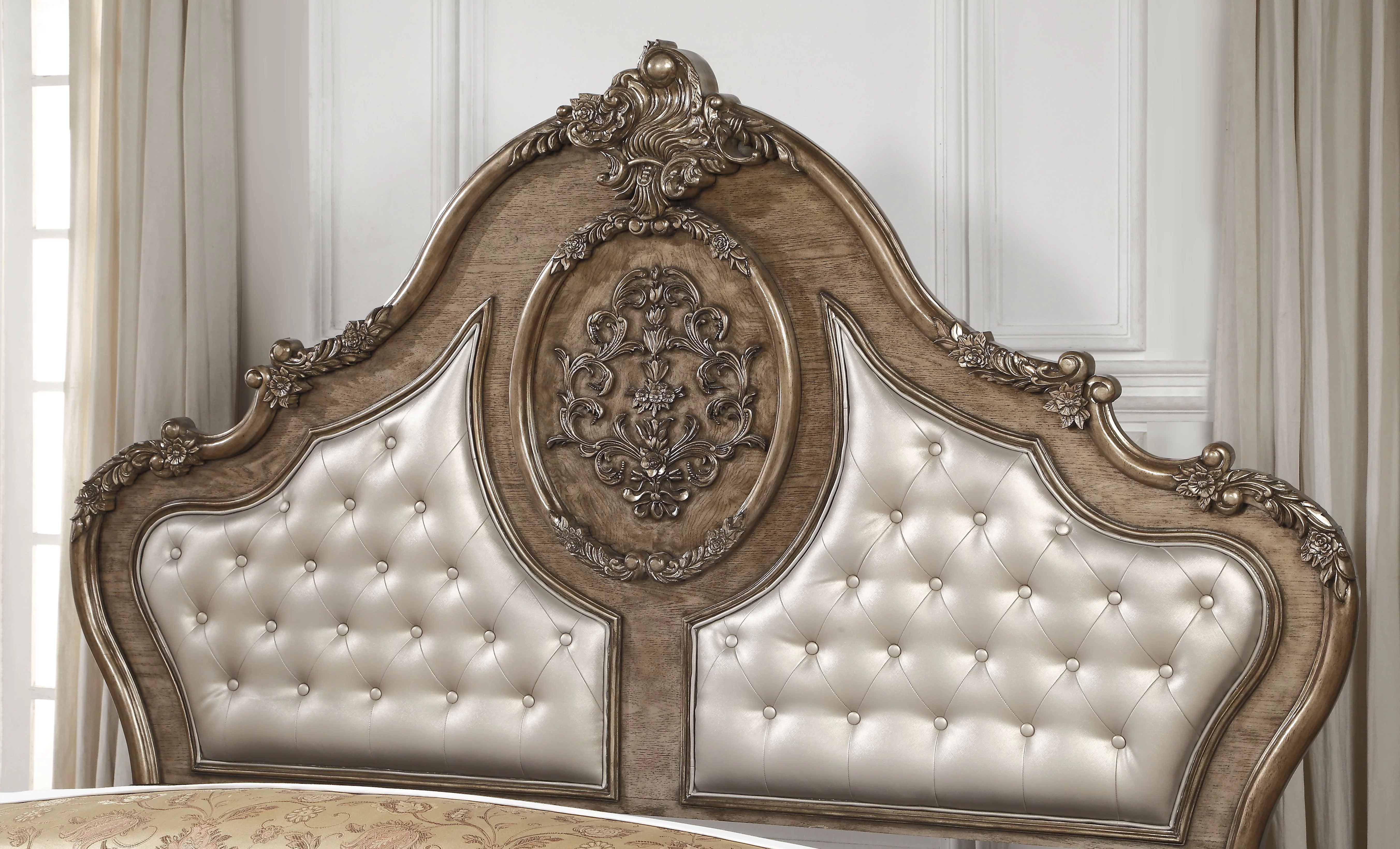 ACME  Ragenardus California King Size Bed, PU & Vintage Oak, 3 Piece