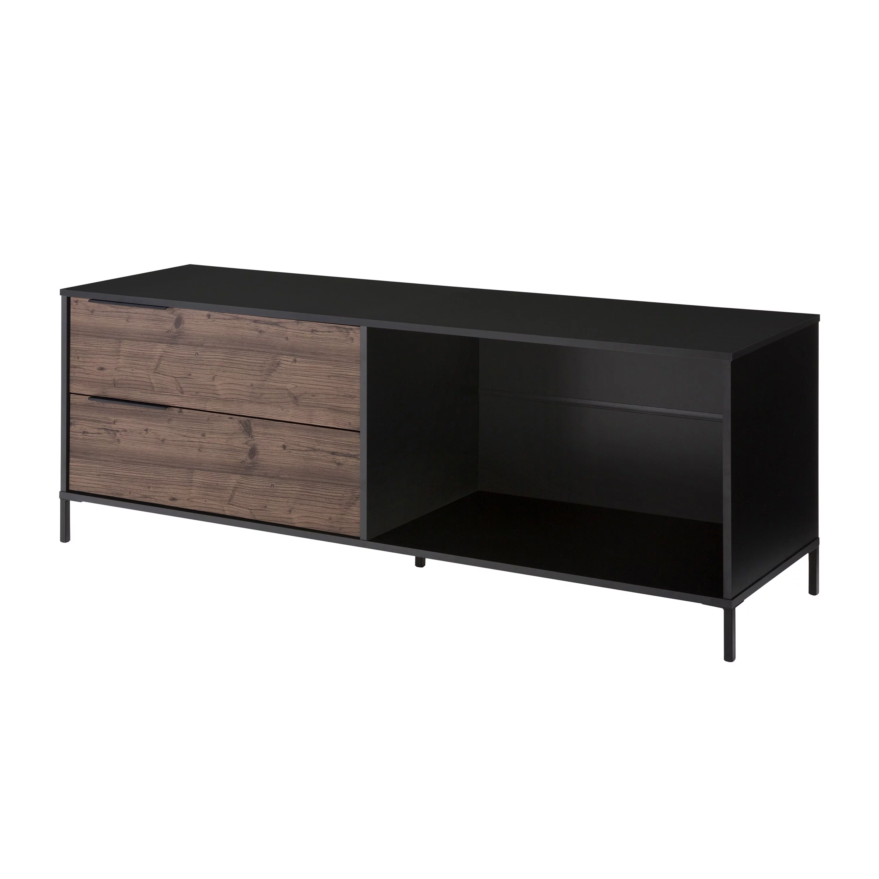 60 Inch Wood and Metal Entertainment TV Stand with 2 Drawers, Brown and Black