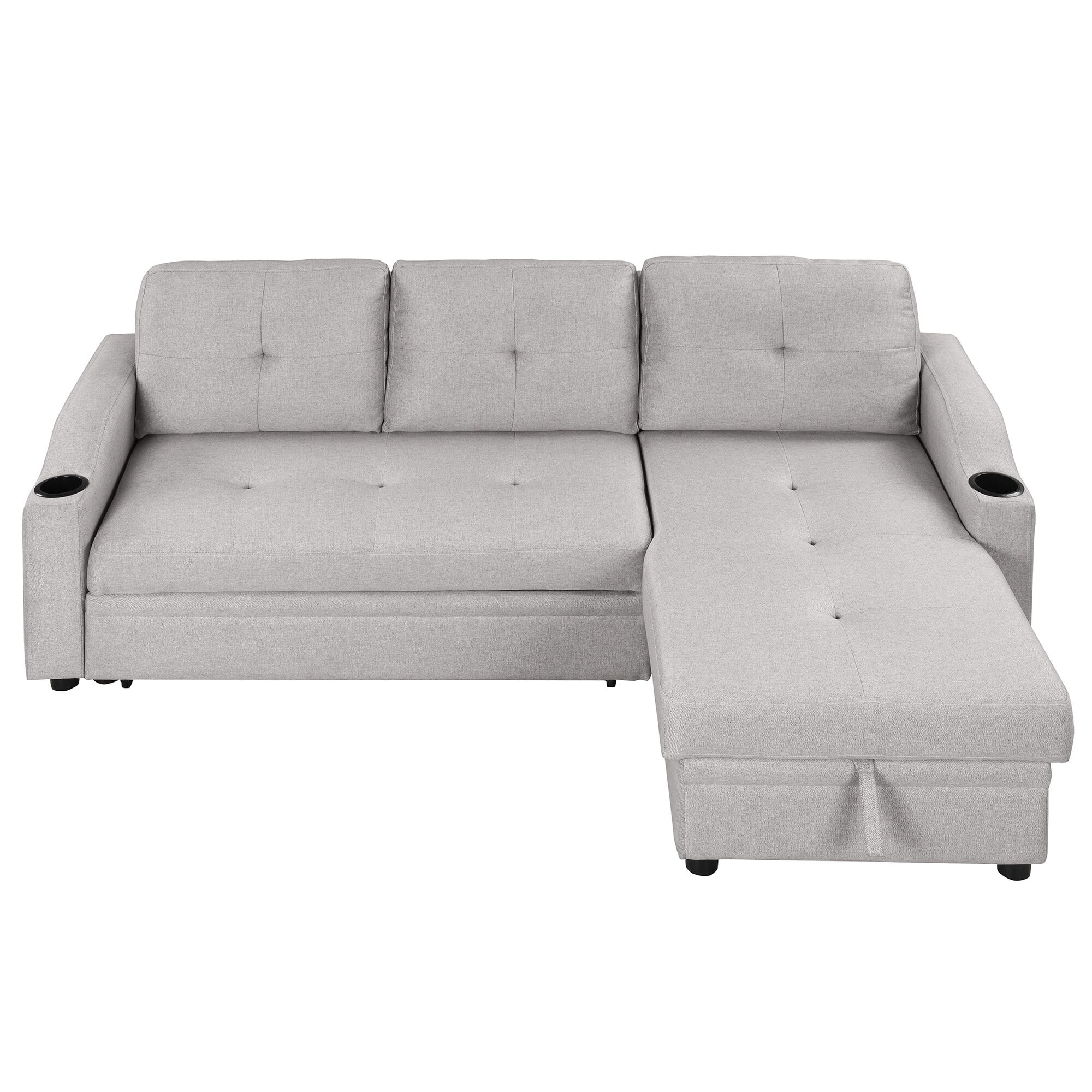 Nestfair  Pull Out Upholstered Sofa Bed with Storage Chaise and Cup Holder Grey