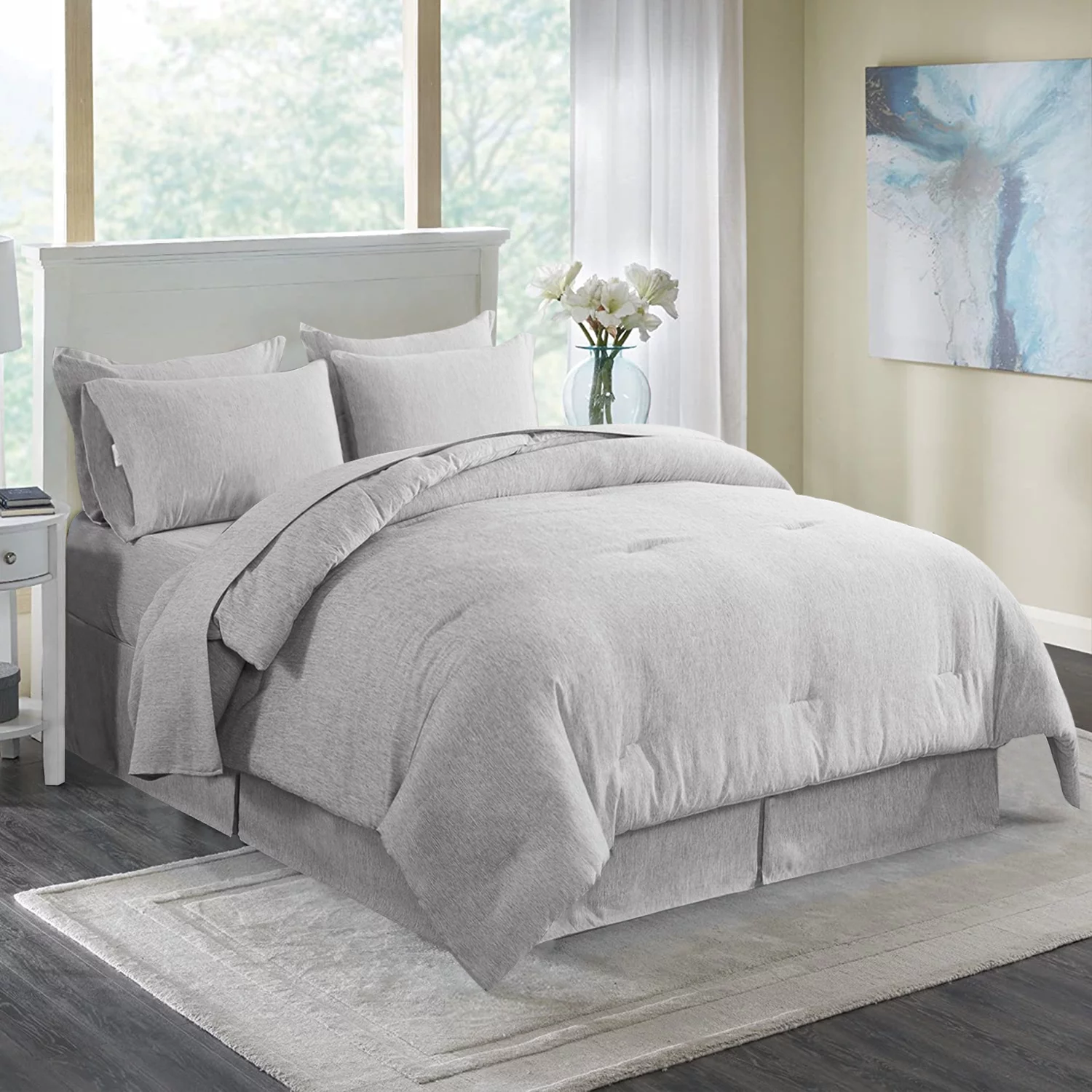 JML 8 Piece Comforter Set - Soft Microfiber Cationic Dyeing Bed in a Bag, Queen, Dark Grey