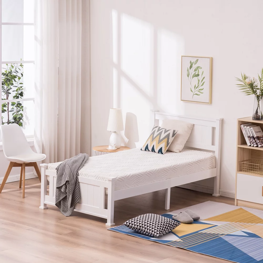 TuyuHome Cap Vertical Decorative Core Board Bed, White Double Bed