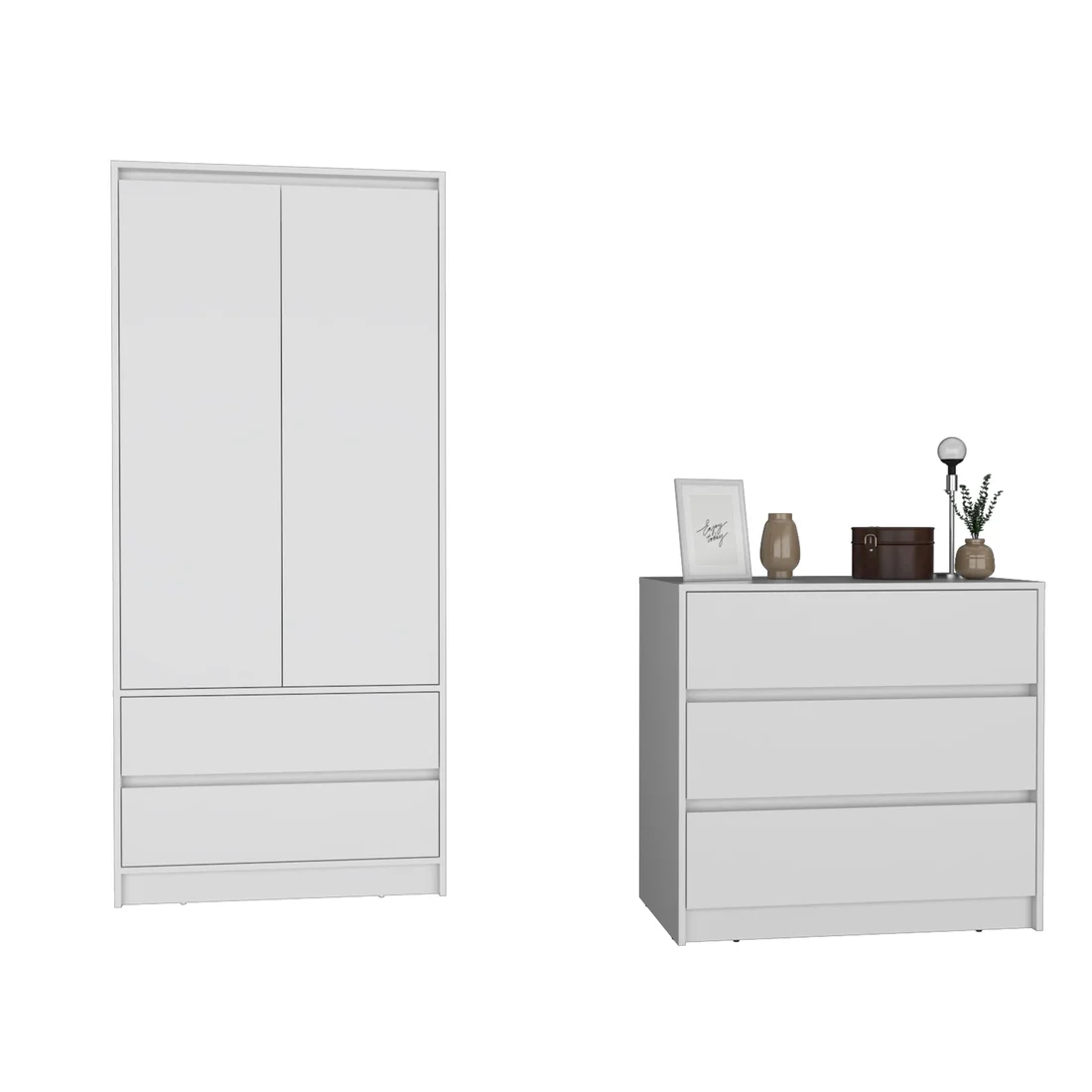 CoSoTower 2 Piece Bedroom Set, Dresser + Armoire, White