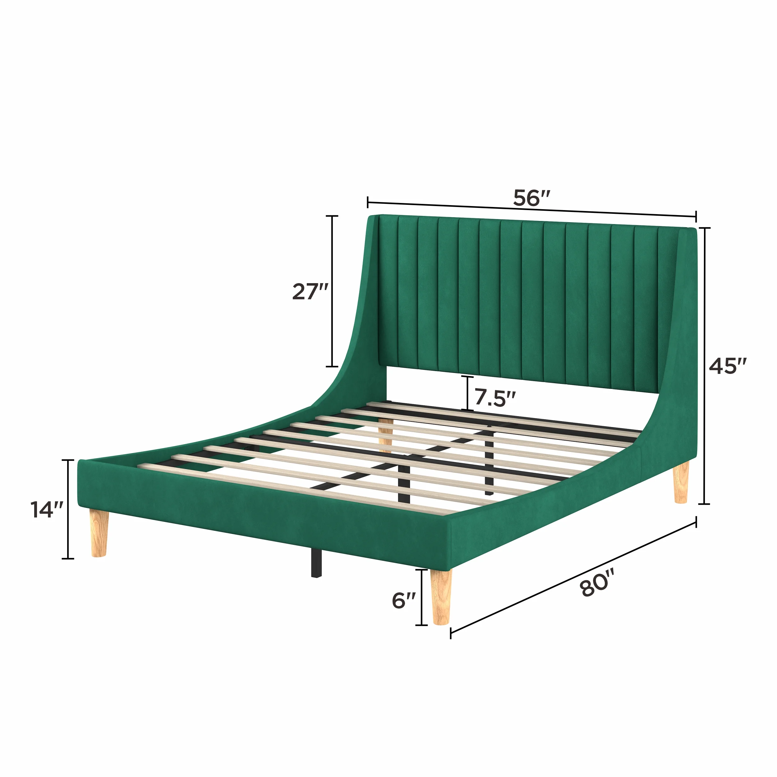 CoSoTower Full Size Frame Platform Bed with Upholstered Headboard and Slat Support, Heavy Duty Mattress Foundation, No Box Spring Required, Easy to Assemble,Green