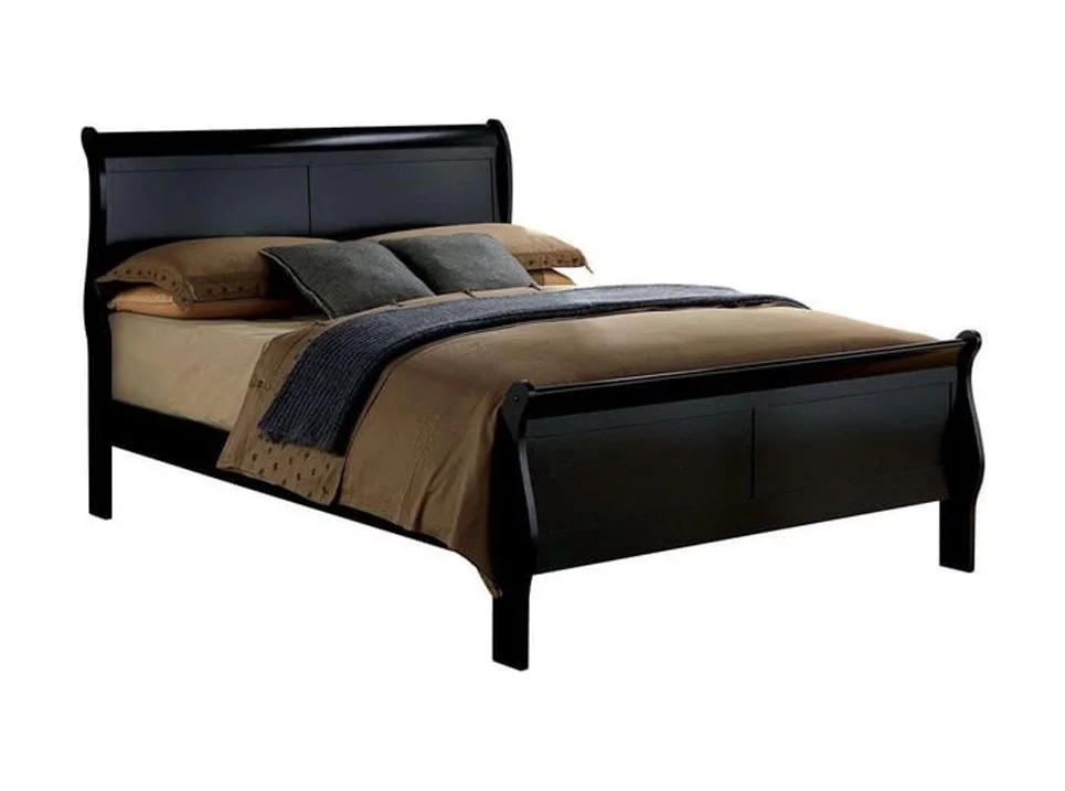 1pc Queen Size Bed Black Color Solid wood Veneers Headboard Footboard Rails Bedframe Design Panels