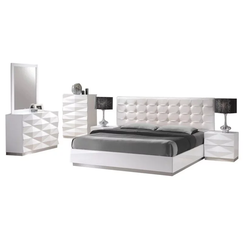 Verona Modern 5-Piece Bedroom Set, White, Full