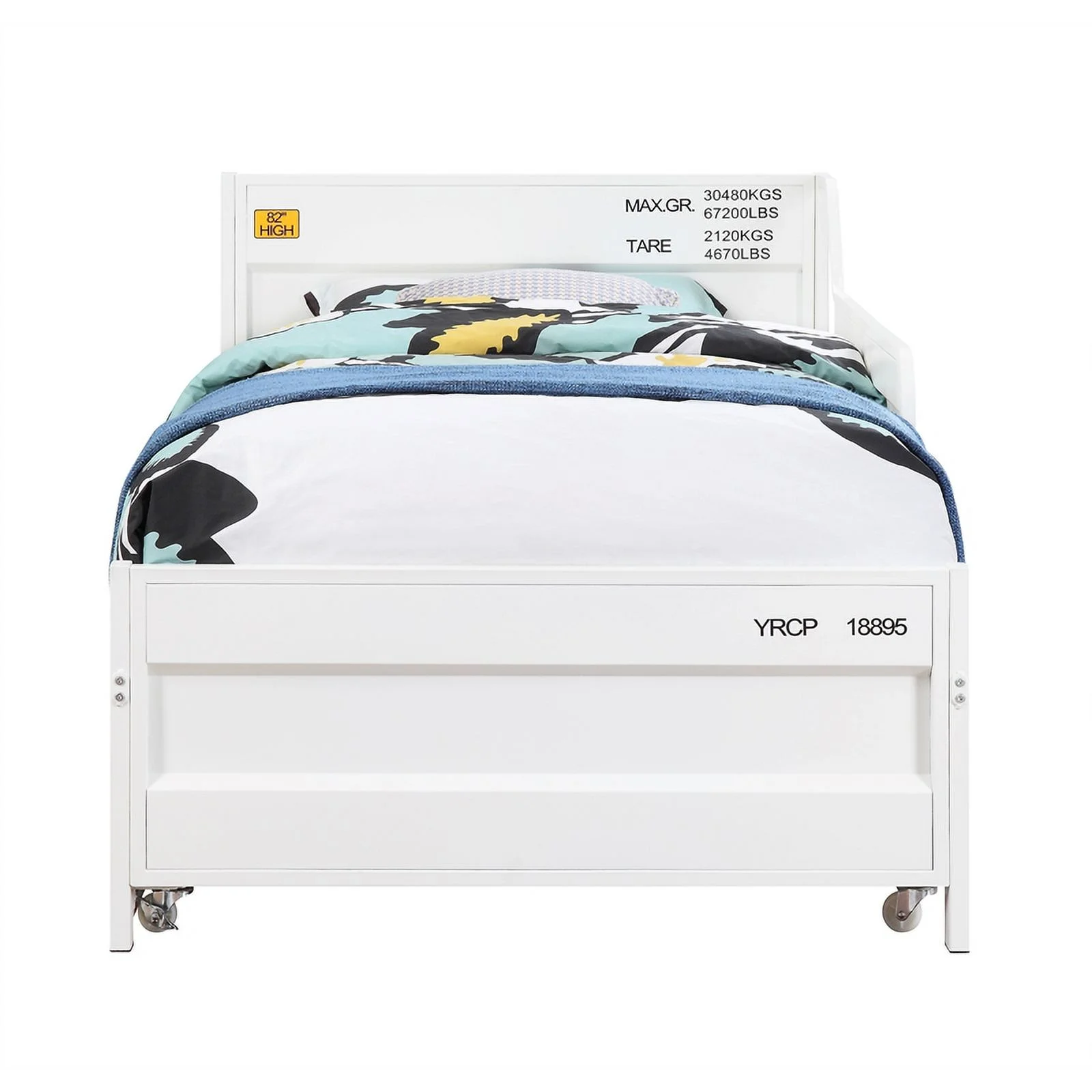 Benzara Metal Twin Size Daybed and Trundle with Recessed Panels in White