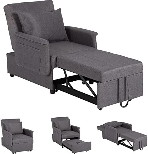 RUNFAYBIU Convertible Chair Bed 3-in-1 Sleeper Chair Pull Out Modern Sofa Bed Adjustable Backrest Couch Bed for Living Room/Small Apartment (Grey 3-in-1)