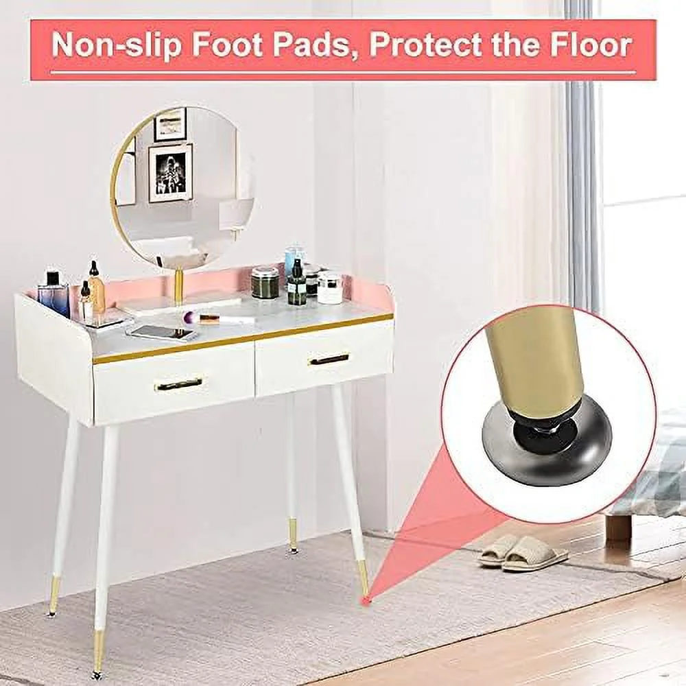 HBBOOMLIFE Vanity Dressing Table with Drawer and Mirror Adjustable White Makeup Table Cosmetics Dresser Bedroom Elegant and Durable 32.7 X 16.1 X 50inch