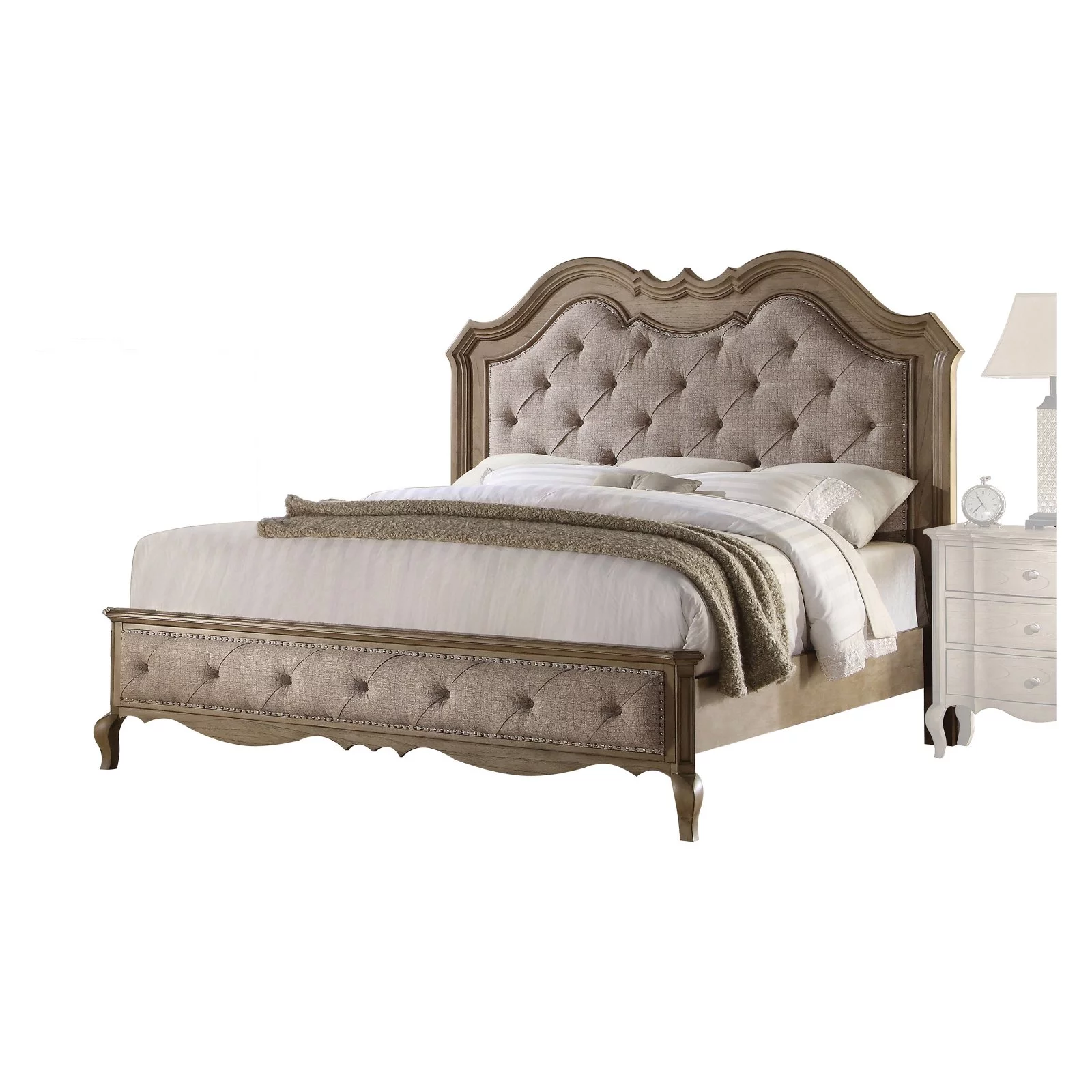 Acme Furniture Chelmsford Beige Fabric and Antique Taupe Panel Bed