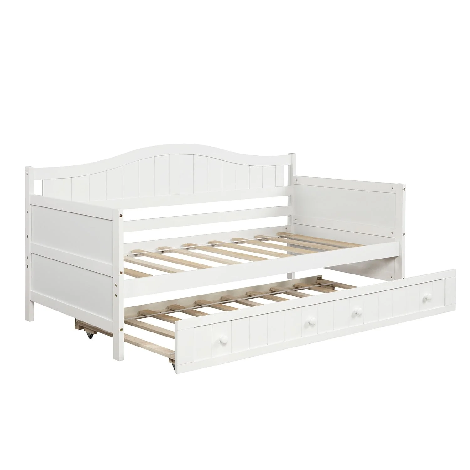 White Sturdy & Durable High-quality Pine Solid Twin Daybed with Trundle Bed, Sofa Bed for Bedroom Living Room