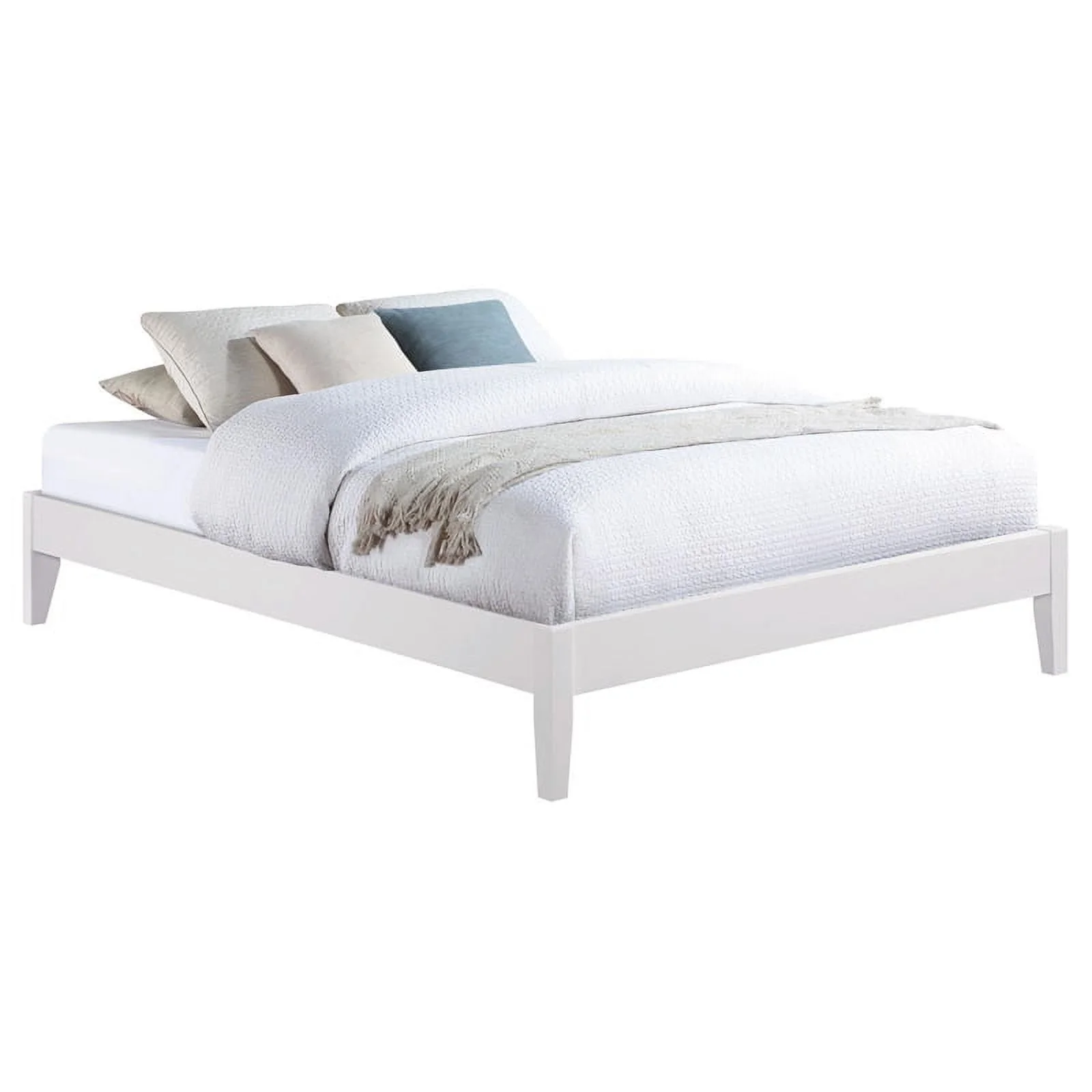 Pemberly Row Contemporary Wood Platform Queen Bed in in White