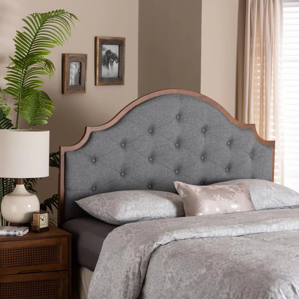 Baxton Studio Premala Gray Fabric and Walnut Brown Wood Queen Size Headboard