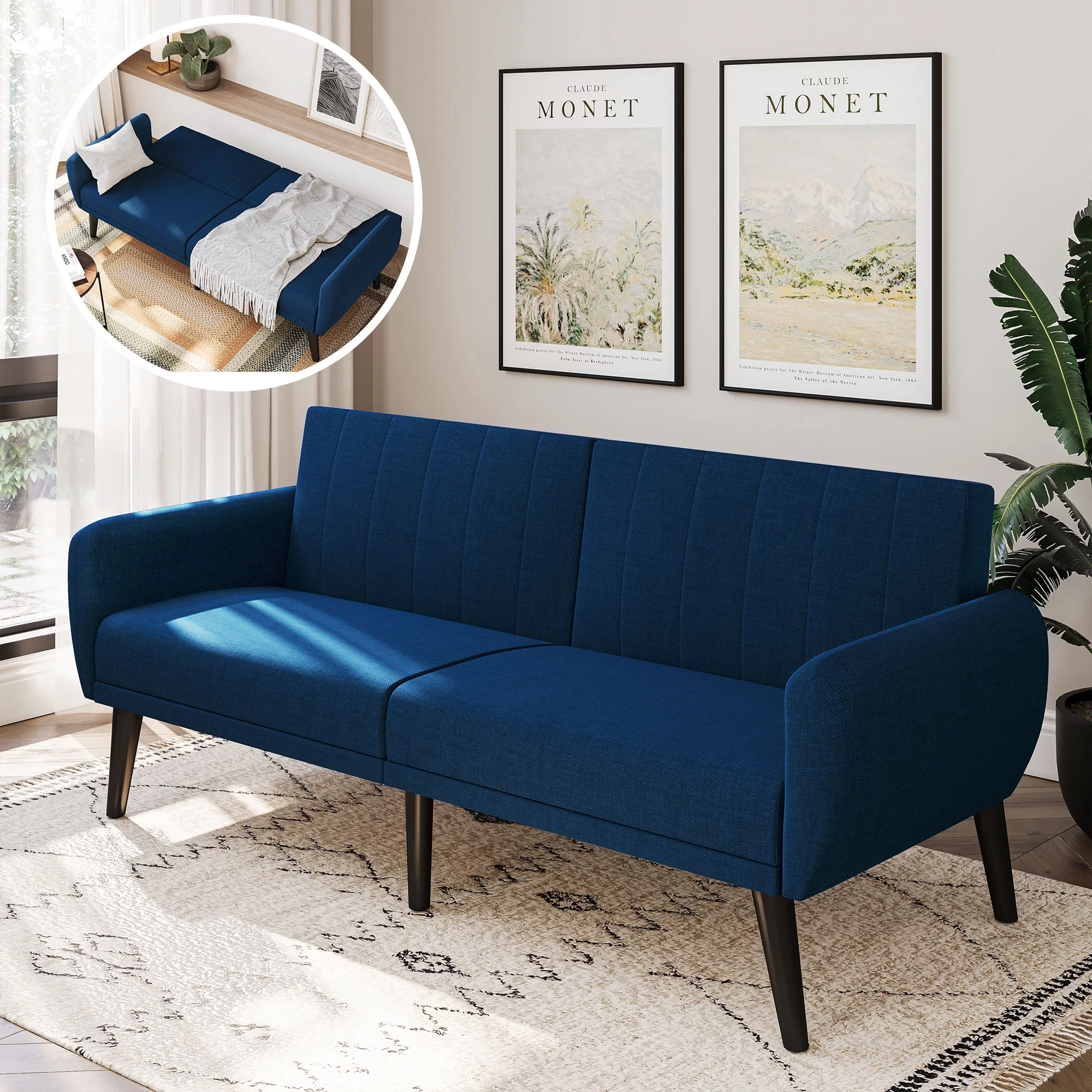 BELLEZE Convertible Sofa Bed, Modern Loveseat, Sleeper Sofa, Futon Couch for Living Room, Guest Room, Garage - Melrose (Navy Blue)
