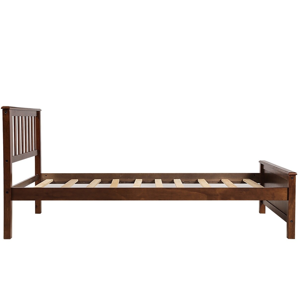 MERAX  Wood Platform Bed with Headboard, Footboard, Wood Slat Support Walnut