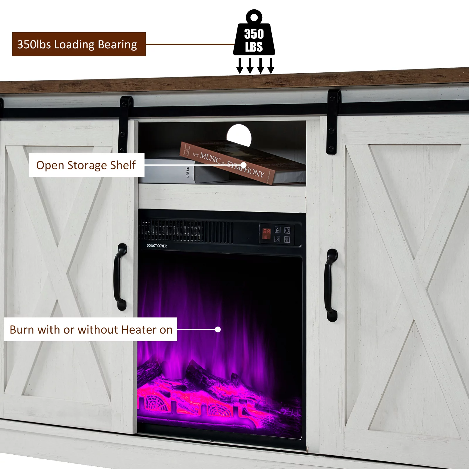 AMERLIFE Fireplace TV Stand with Sliding Barn Door for TVs up to 73