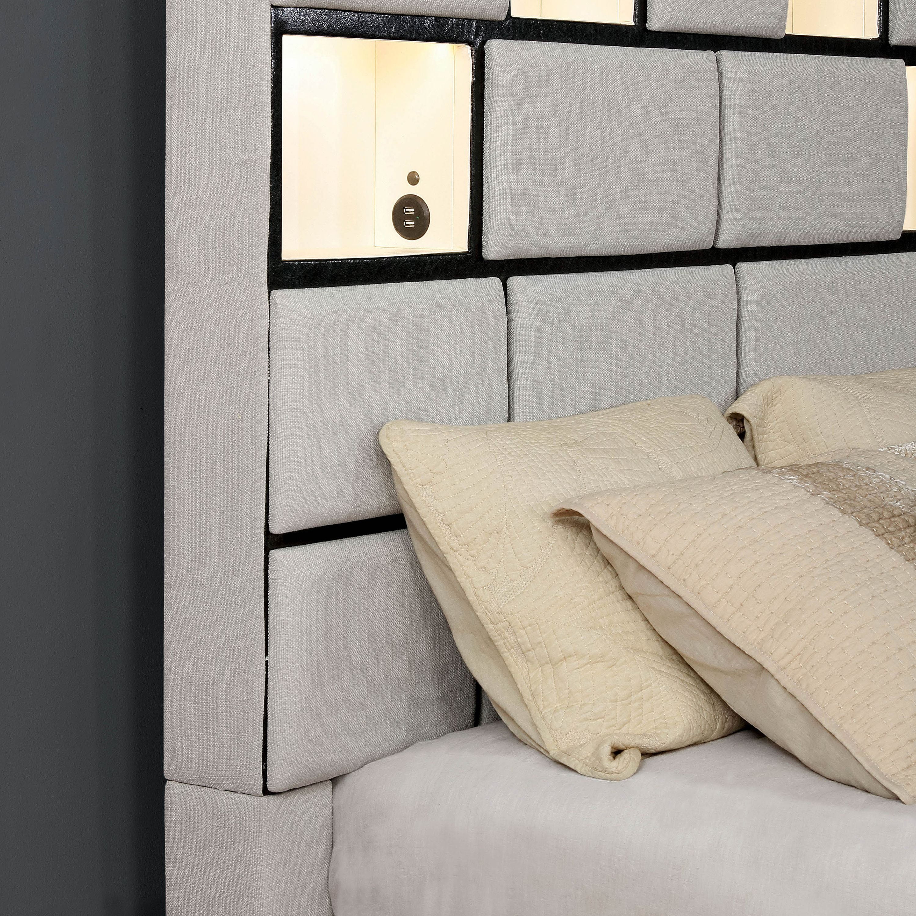 Furniture of America Cantano Platform Bed, California King, Beige and Black