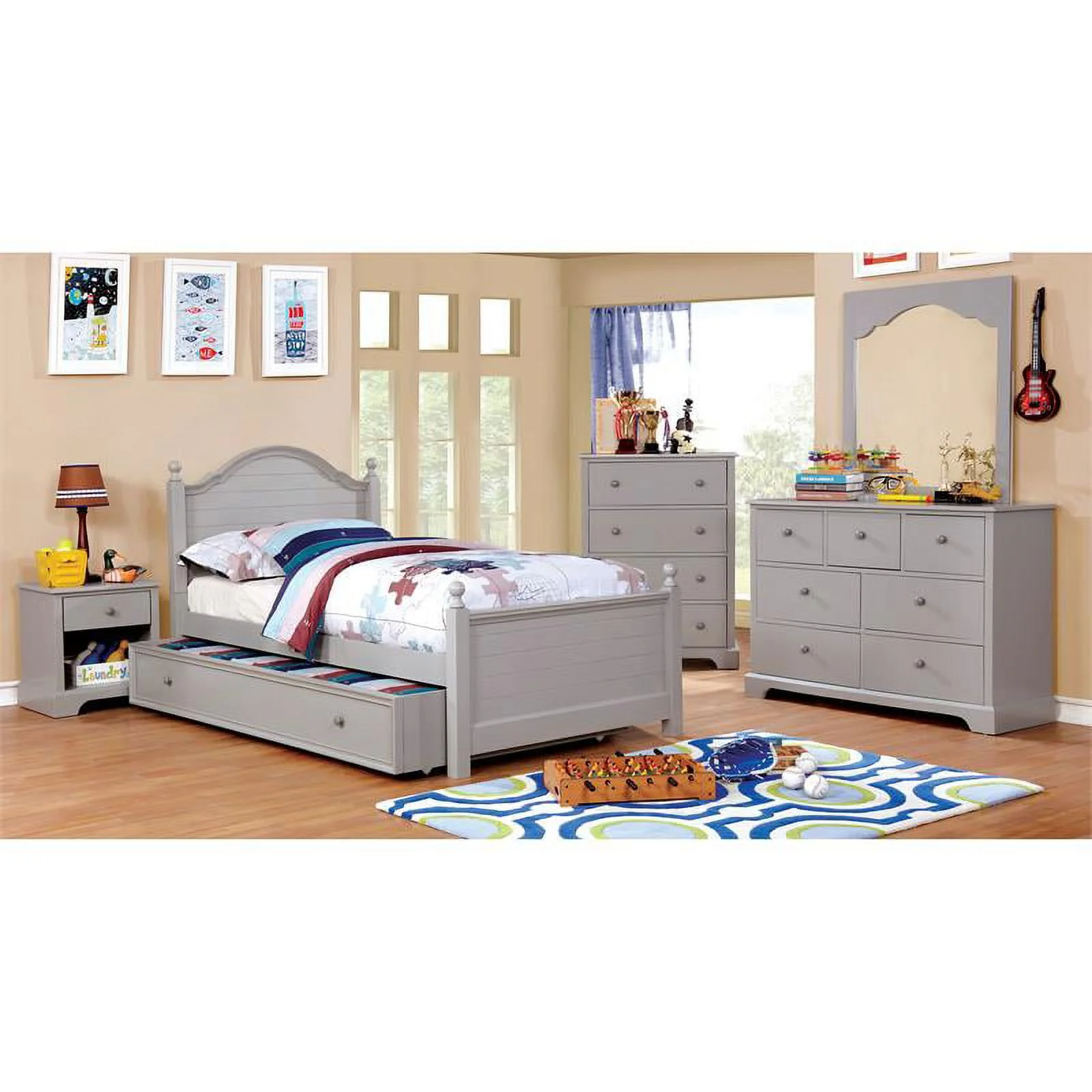 Furniture of America Belantra Solid Wood Twin Panel Kids Bed in Gray