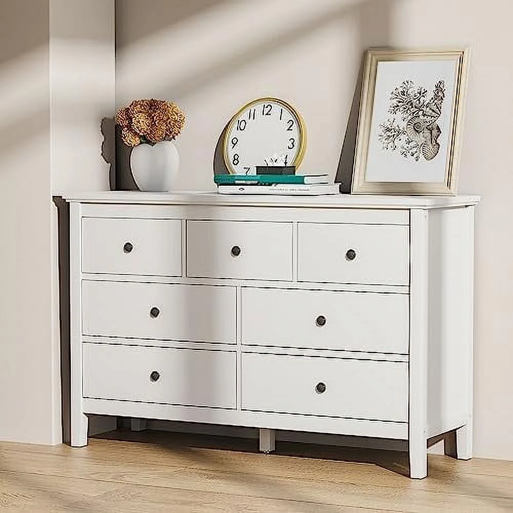 Dresser for Bedroom  7 Drawer Dresser with Wide Drawer and Metal Handles  Wood Drawer Dresser Chest of Drawers for Closet  Dressers Organizer for Bedroom  Living Room  Hallway  White