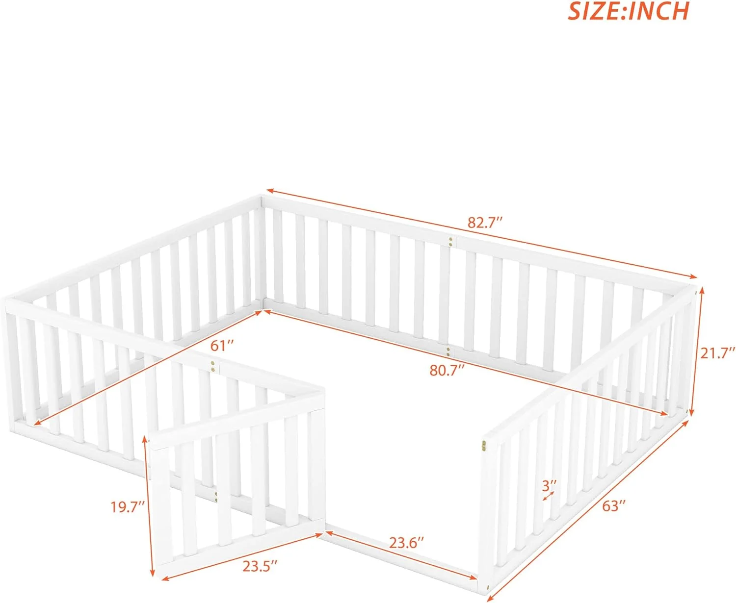 JIAH Twin Size Floor Bed Frame with Safety Fence and Wood Slat, Wood Floor Bed for Kids Girls Boys,Toddler Floor Bed Frame,No Box Spring Needed,