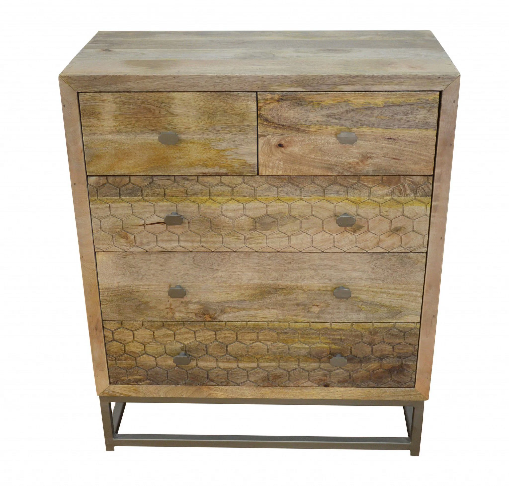HomeRoots 489198 28 in. Solid Wood Five Drawer Gentlemans Chest, Brown