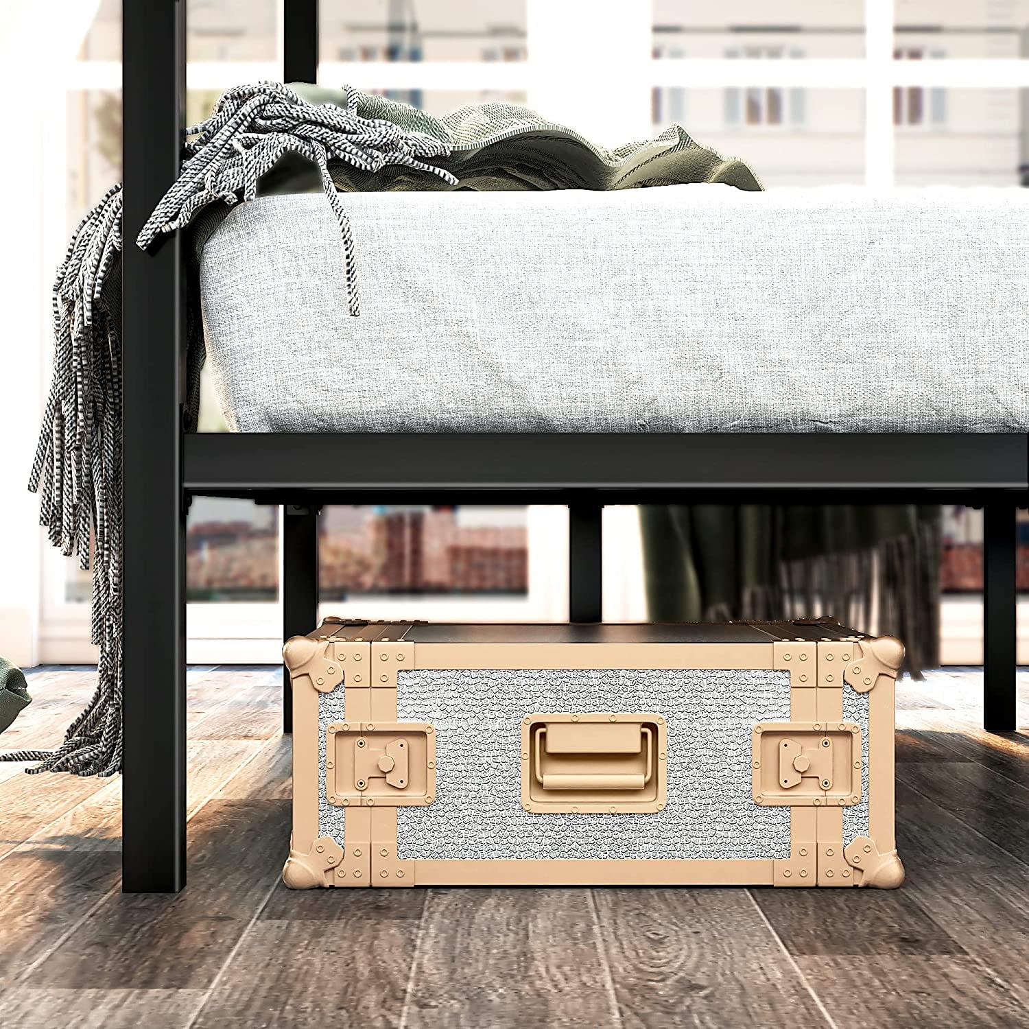 Dextrus Metal Canopy Bed Frame/13 Inch Platform/Wood Slat Support/No Box Spring Needed (Queen, Black)