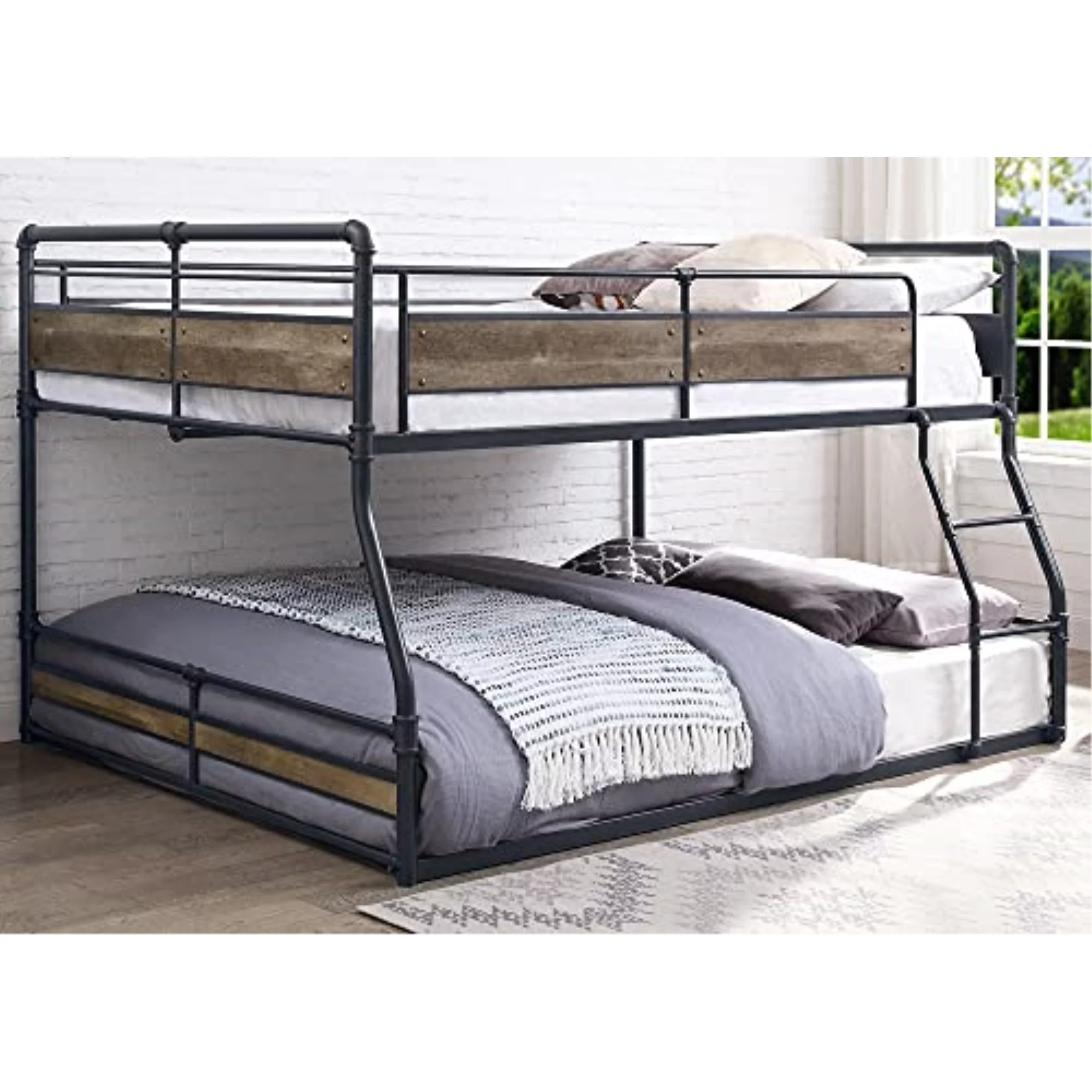 Ergode 50 Inches Full/Queen Bunk Bed with Antique Oak, Sandy Black & Dark Bronze Hand-Brushed Finish