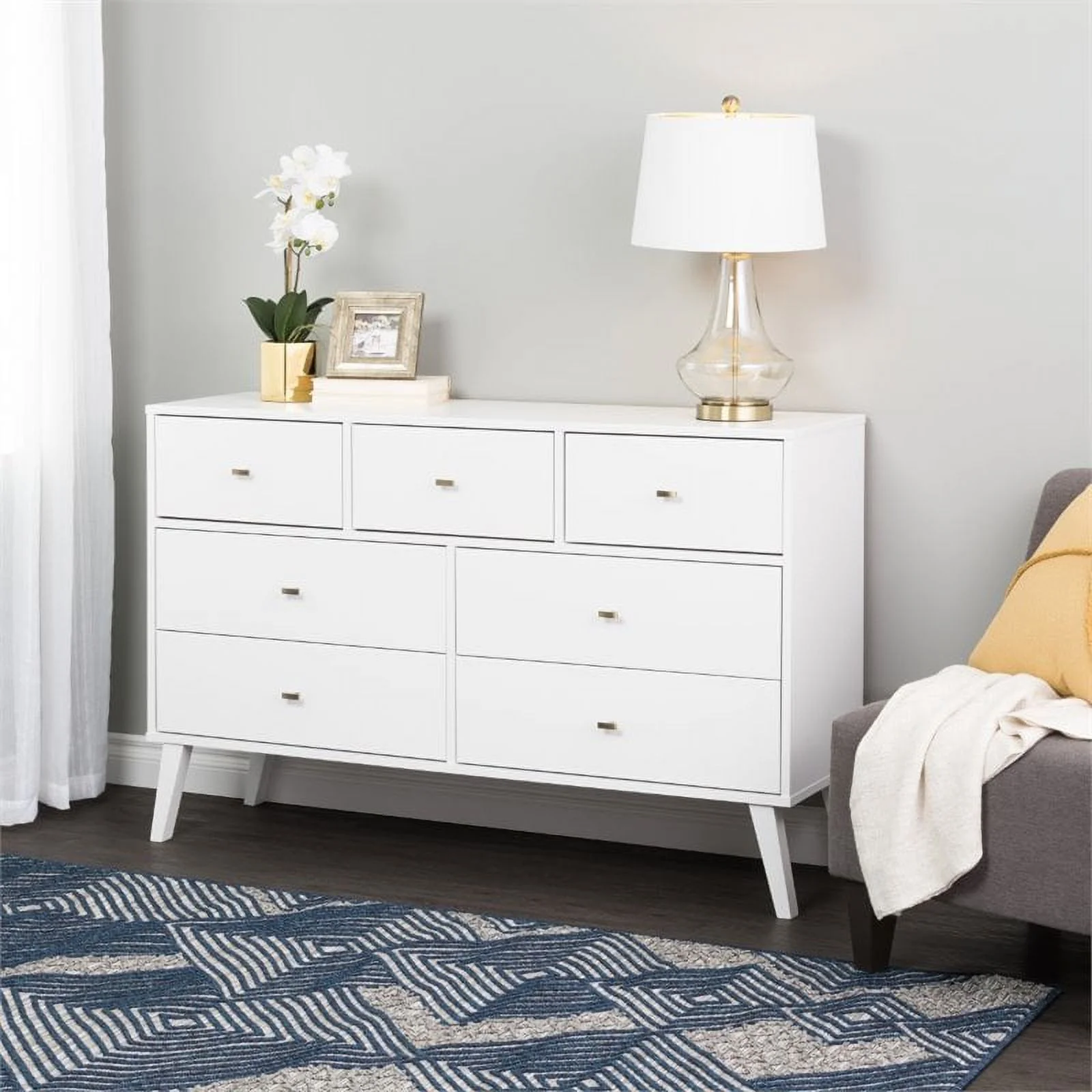 Allora Mid Century Modern 7 Drawer Dresser in White