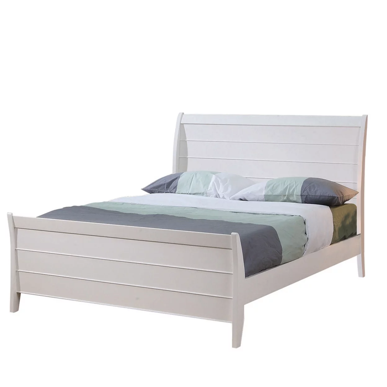 Minimally Designed Wooden Sleigh Style Twin Bed with Tapered Legs, White- Saltoro Sherpi
