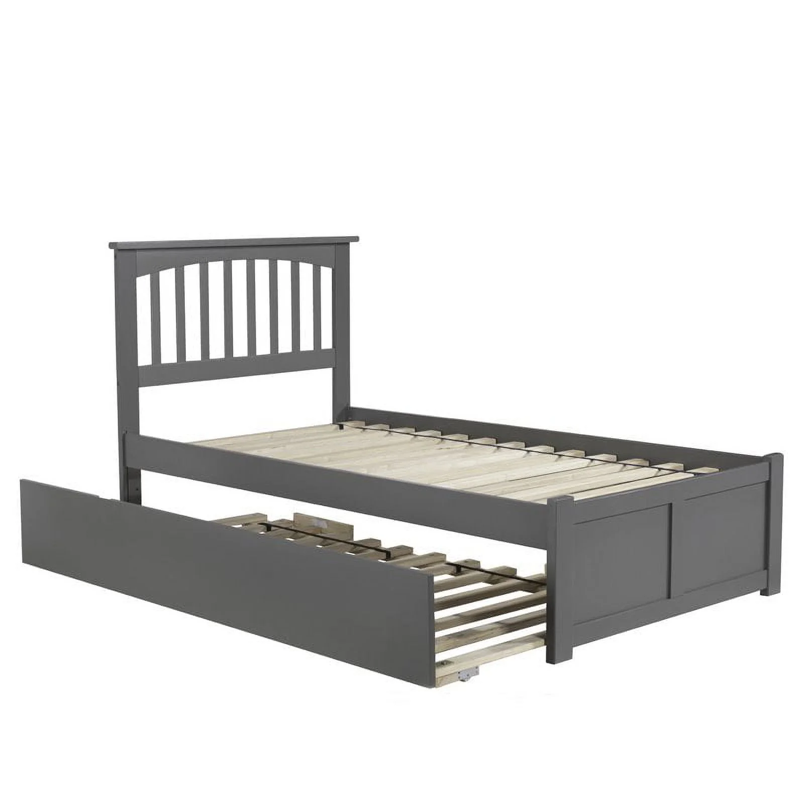 Leo & Lacey Coastal Solid Wood Twin Platform Bed with Twin Trundle in Gray