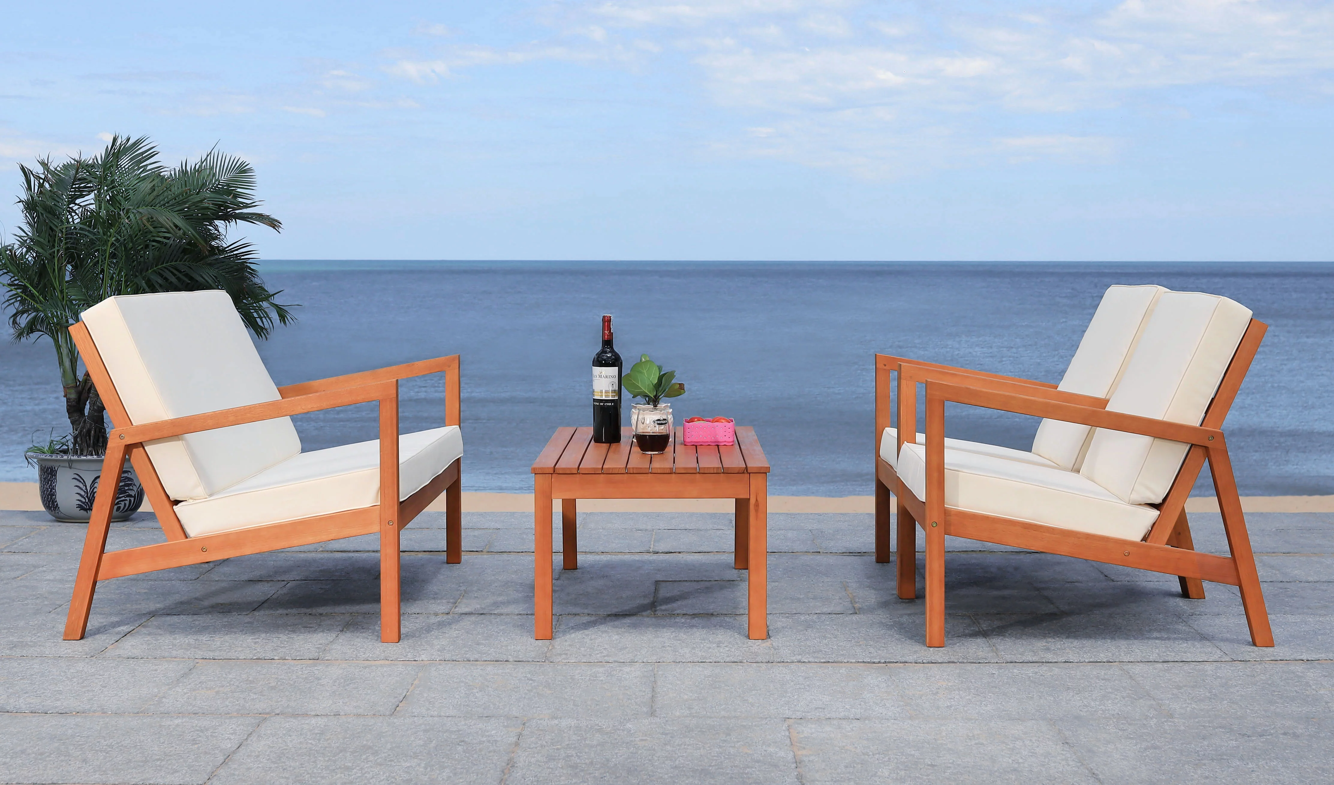 Safavieh Larence Outdoor Patio 4 Piece Conversation Set - Natural/Beige