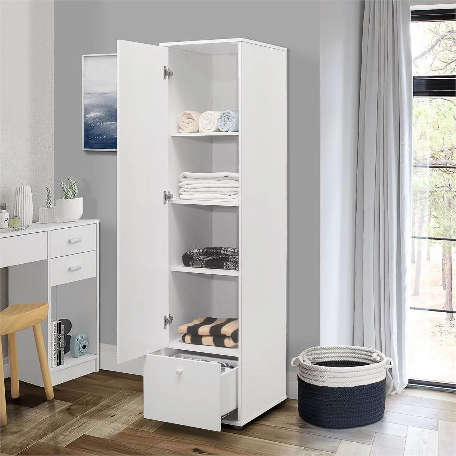 Pilaster Designs Tavish Wood Adjustable Shelf Wardrobe Armoire Closet in White