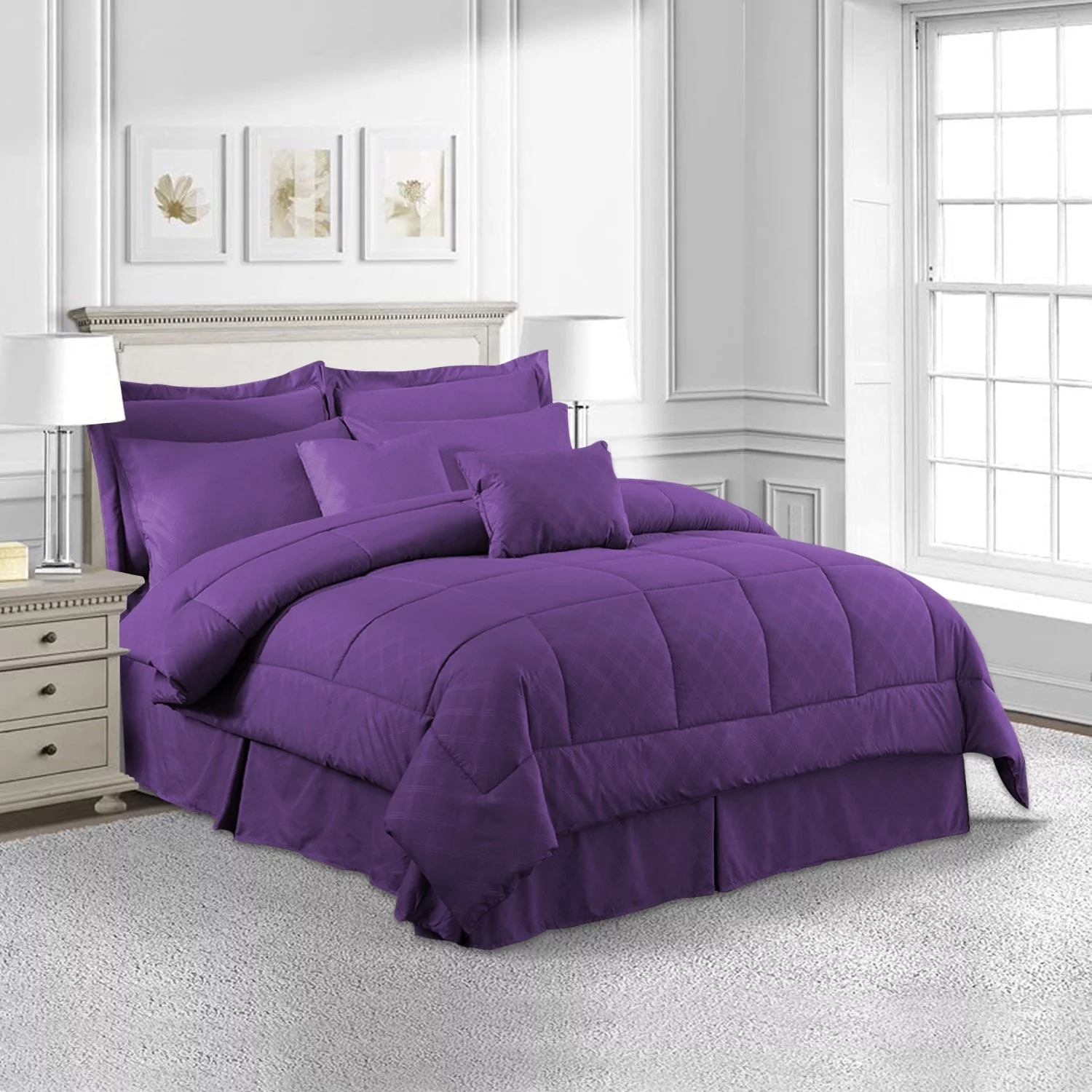 MerryHome 10-Piece Purple Comforter Set, Luruxy Soft Bed in a Bag Cal King Size
