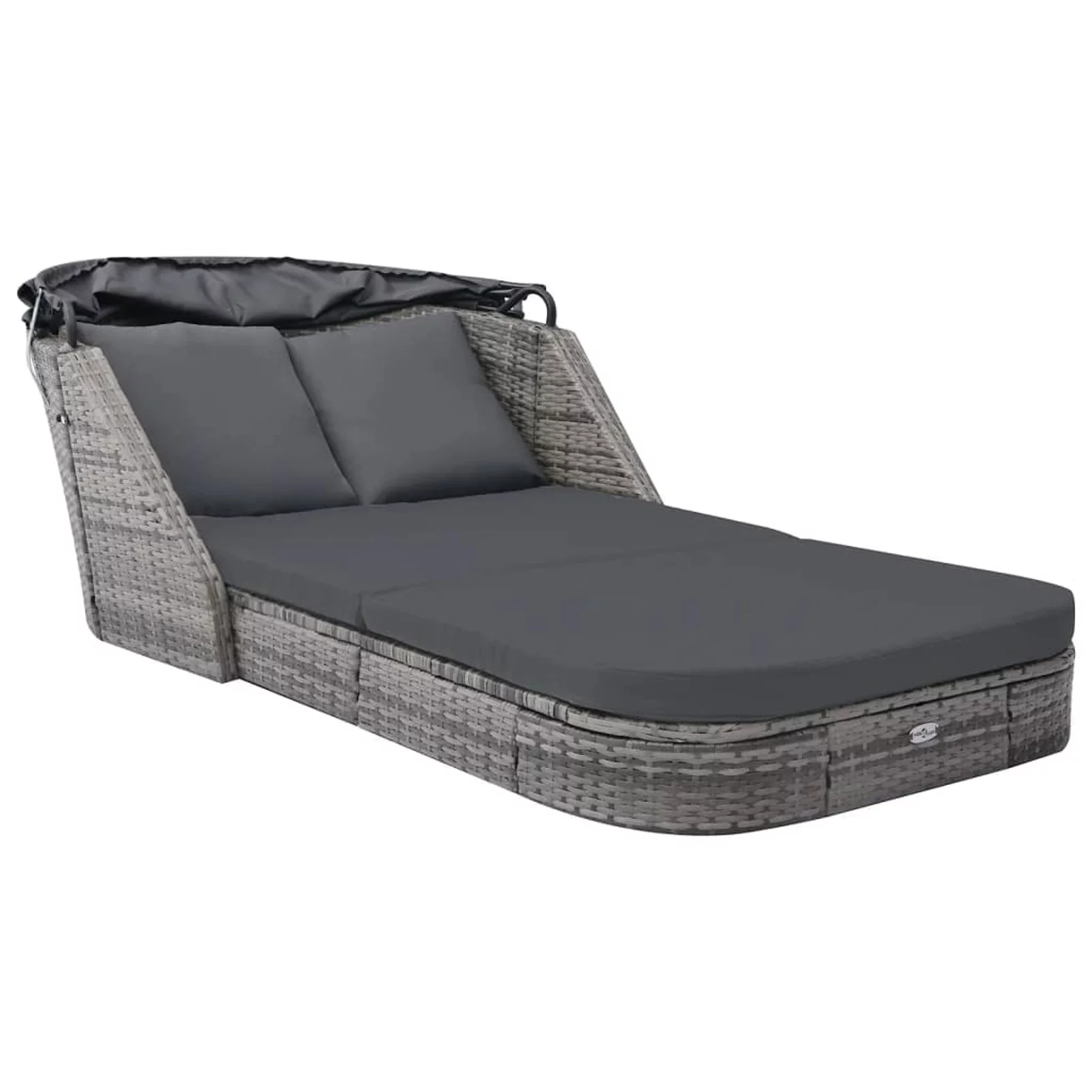 moobody Outdoor Sun Lounger with Canopy and Cushions Poly Rattan Sun Bed for Patio, Poolside, Balcony, Backyard, Garden 80.3 x 38.2 x 25.2 Inches (L x W x H)