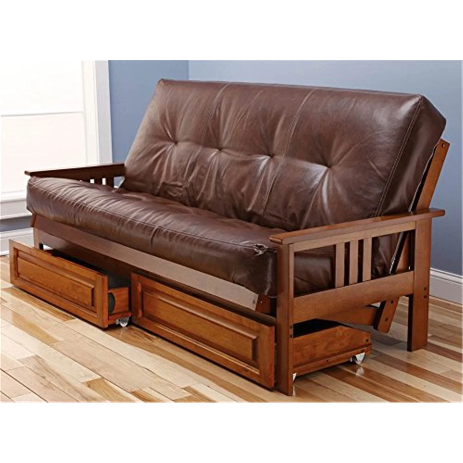 Homestock Antique Accents Full Futon Frame with Storage Drawers, Color:Barbados/Light Brown