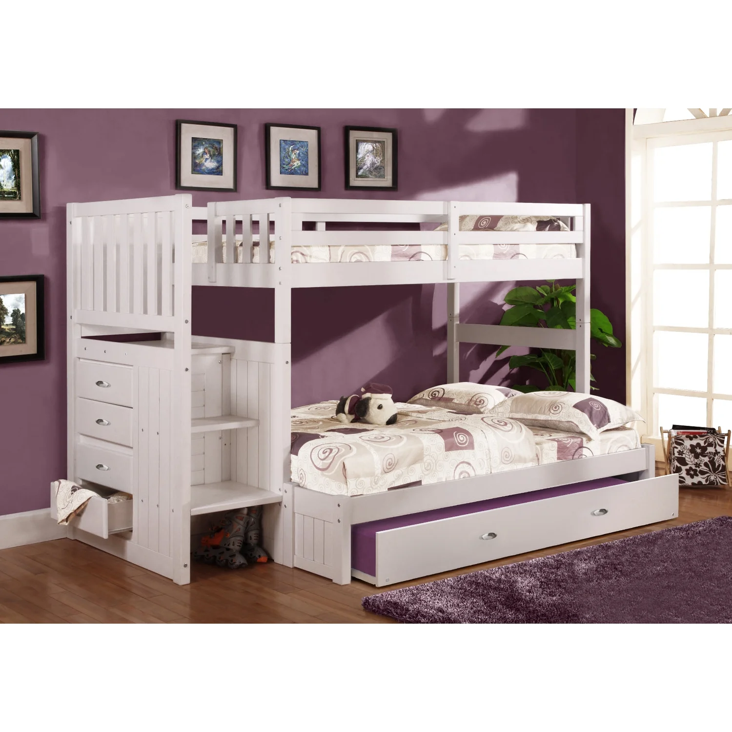 OS Home and Office Furniture 0217TTTRU-22 Solid Pine Bunk Bed in Casual White.
