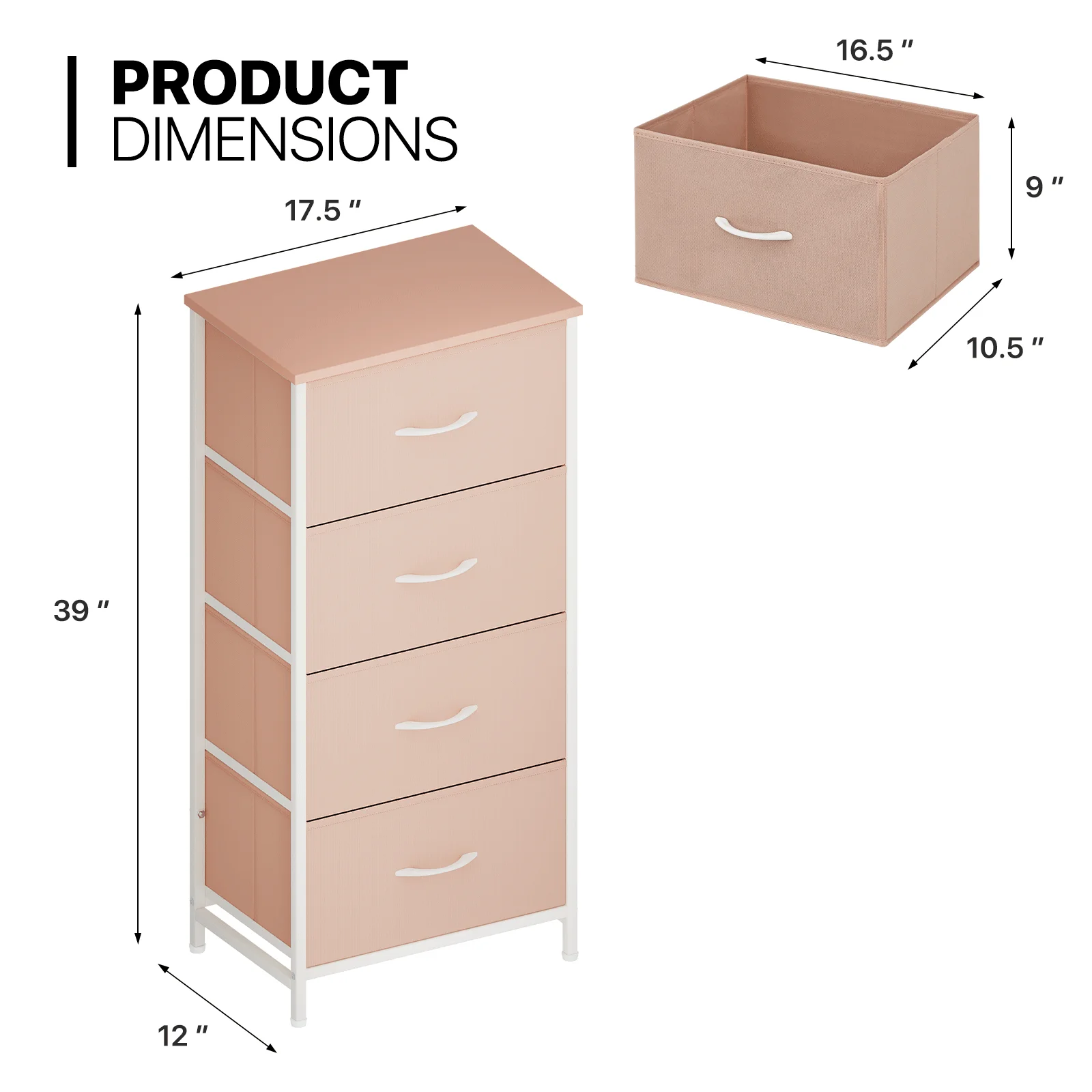 MoNiBloom Modern 4 Drawers Chest Dresser, Metal Frame Fabric Drawer Storage Closet, for Bedroom Living Room Entryway, Pink