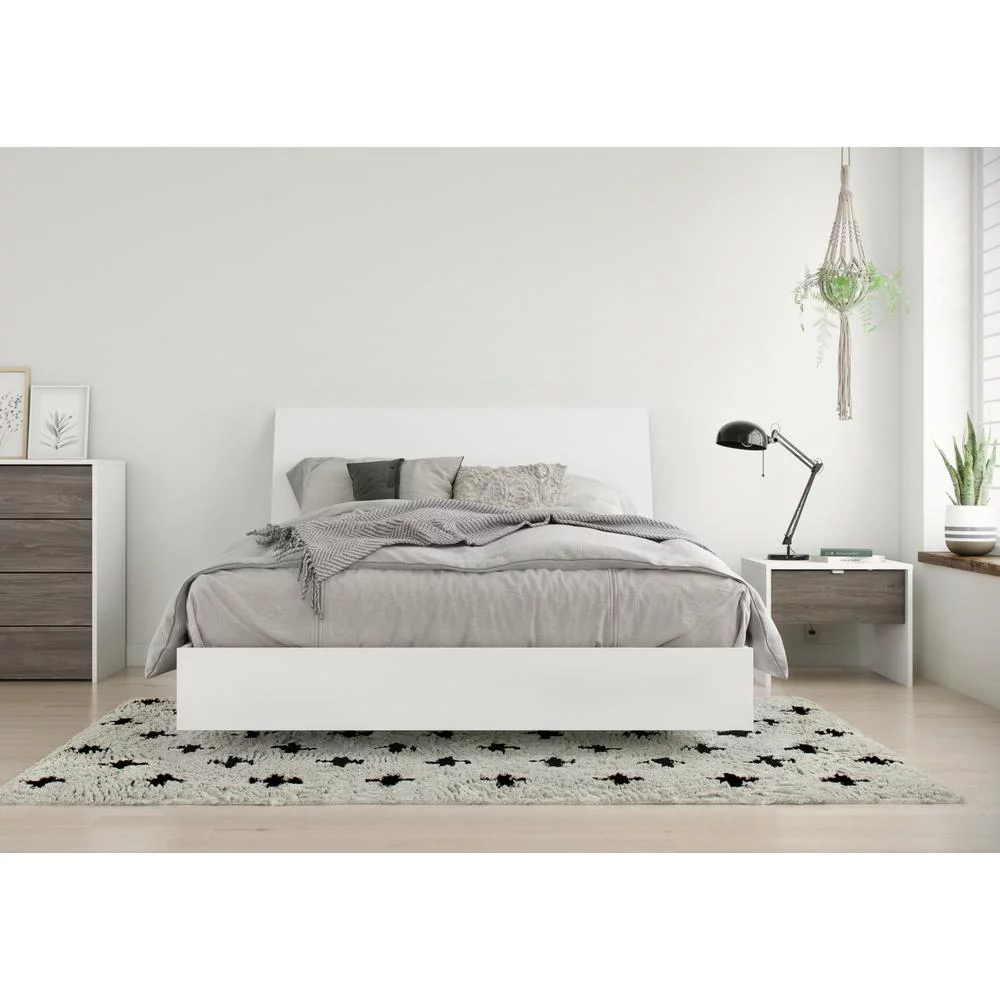 Nexera Chalk 3 Piece Full Size Bedroom Set, Bark Grey and White