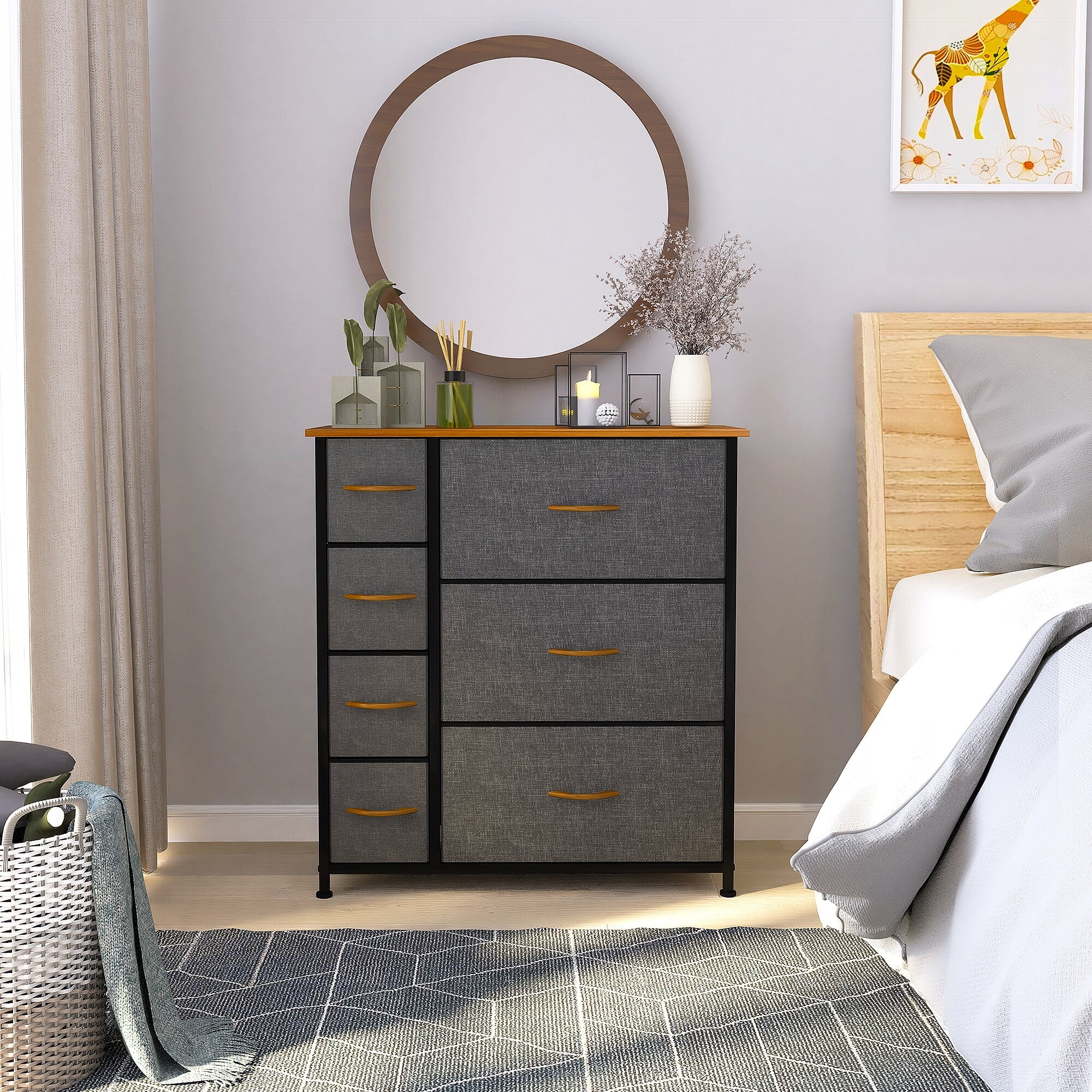7 Drawers Furniture Storage Chest Grey 7-Drawer Dresser Black Grey