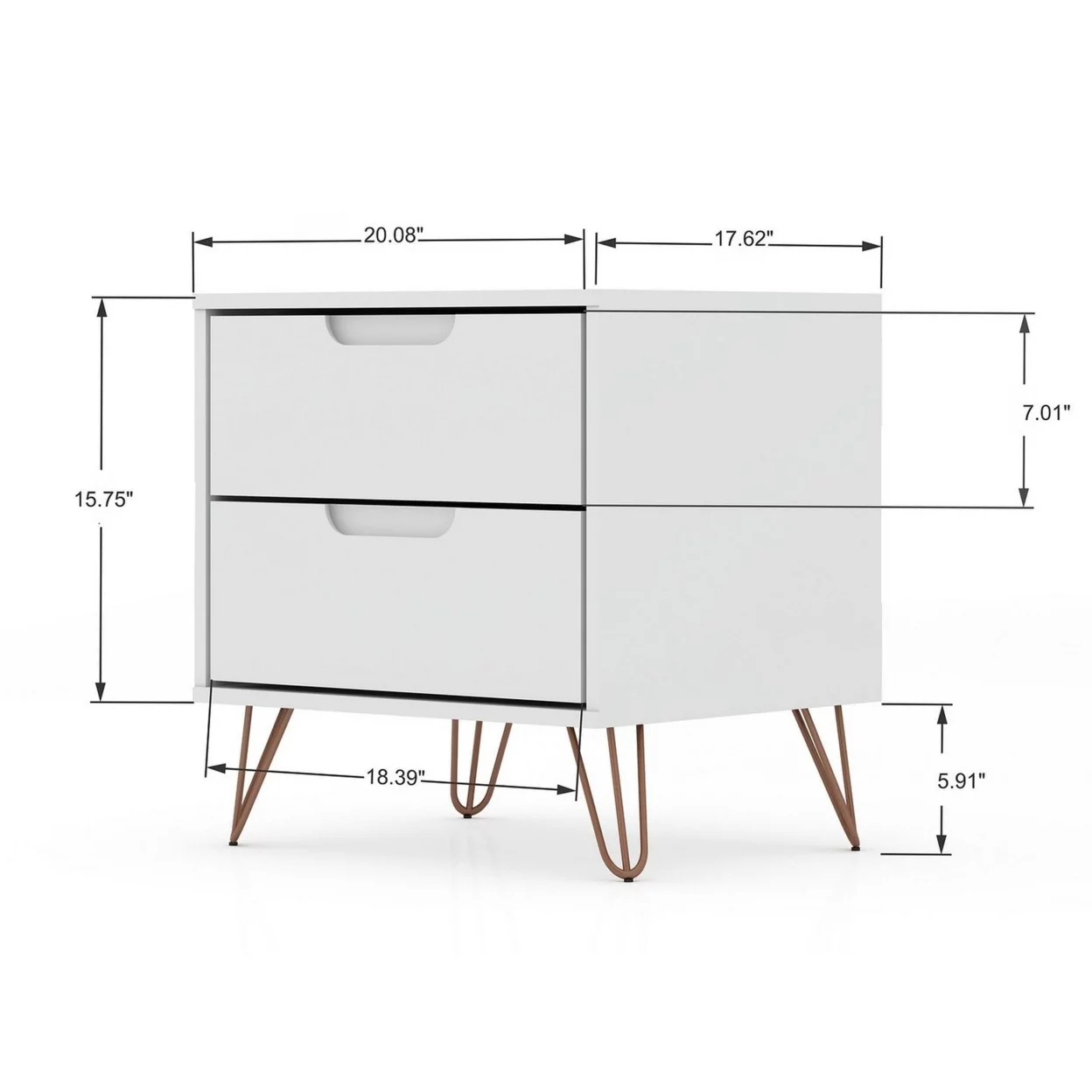 Rockefeller 2-Drawer White Nightstand (Set of 2)