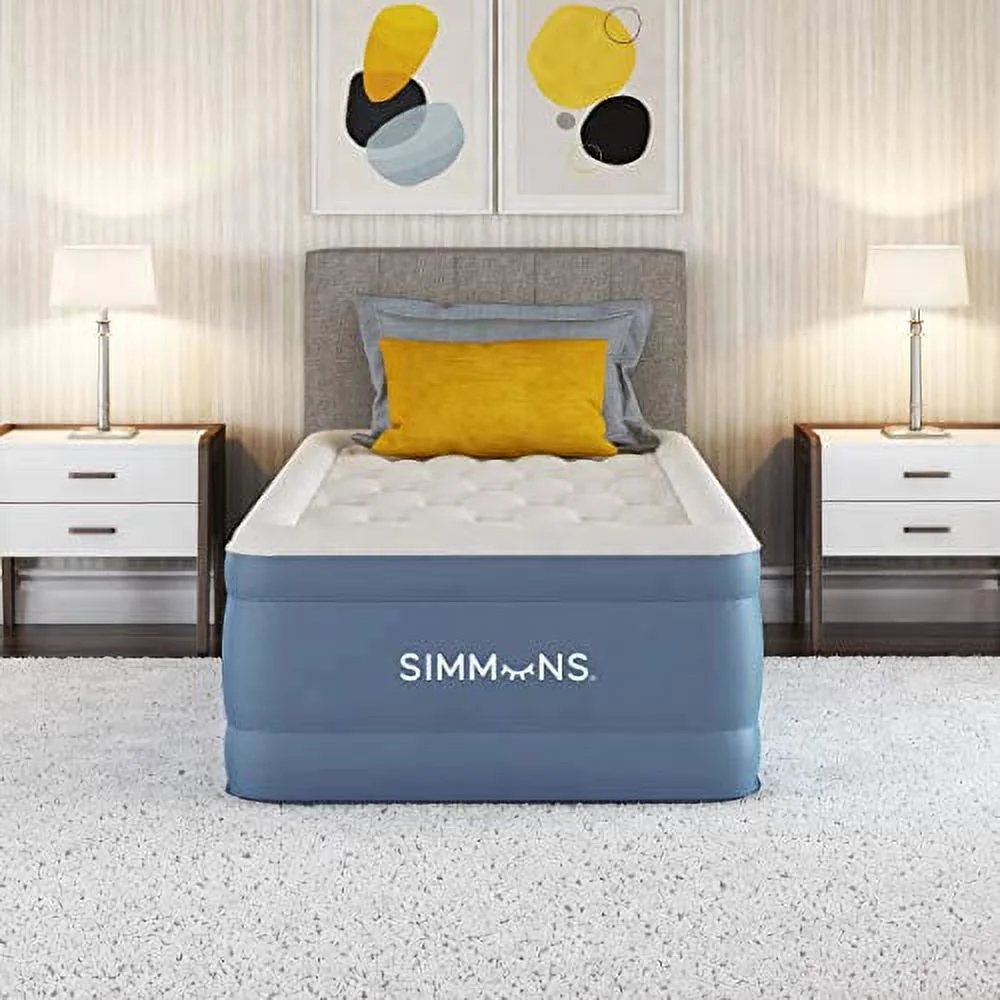 Boyd Specialty Sleep 17 in. Simmons Rest Aire Air Mattress with Auto Shut-off & Built-in Pump, White & Blue - Twin Size
