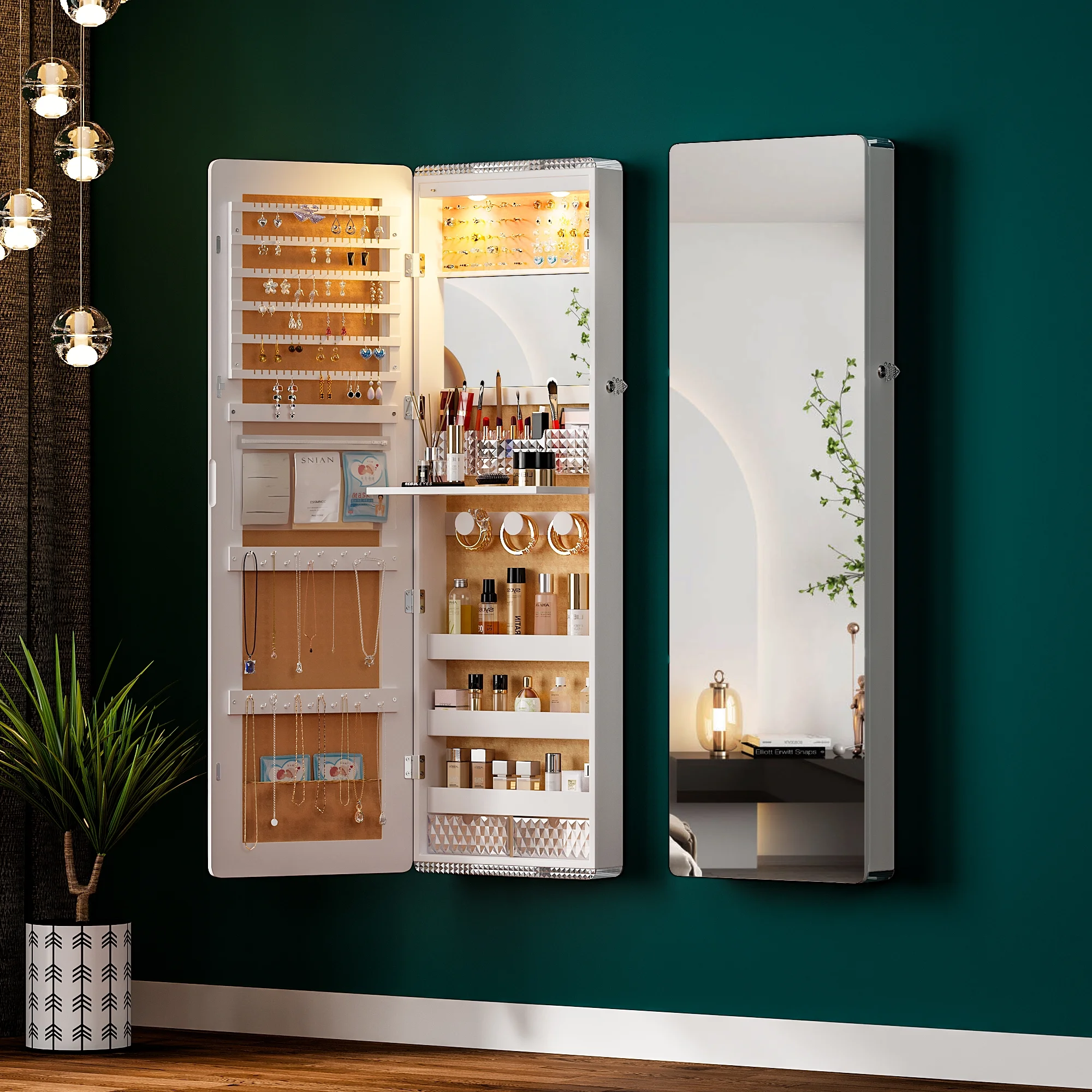 HNEBC LED Mirror Jewelry Cabinet,47.2