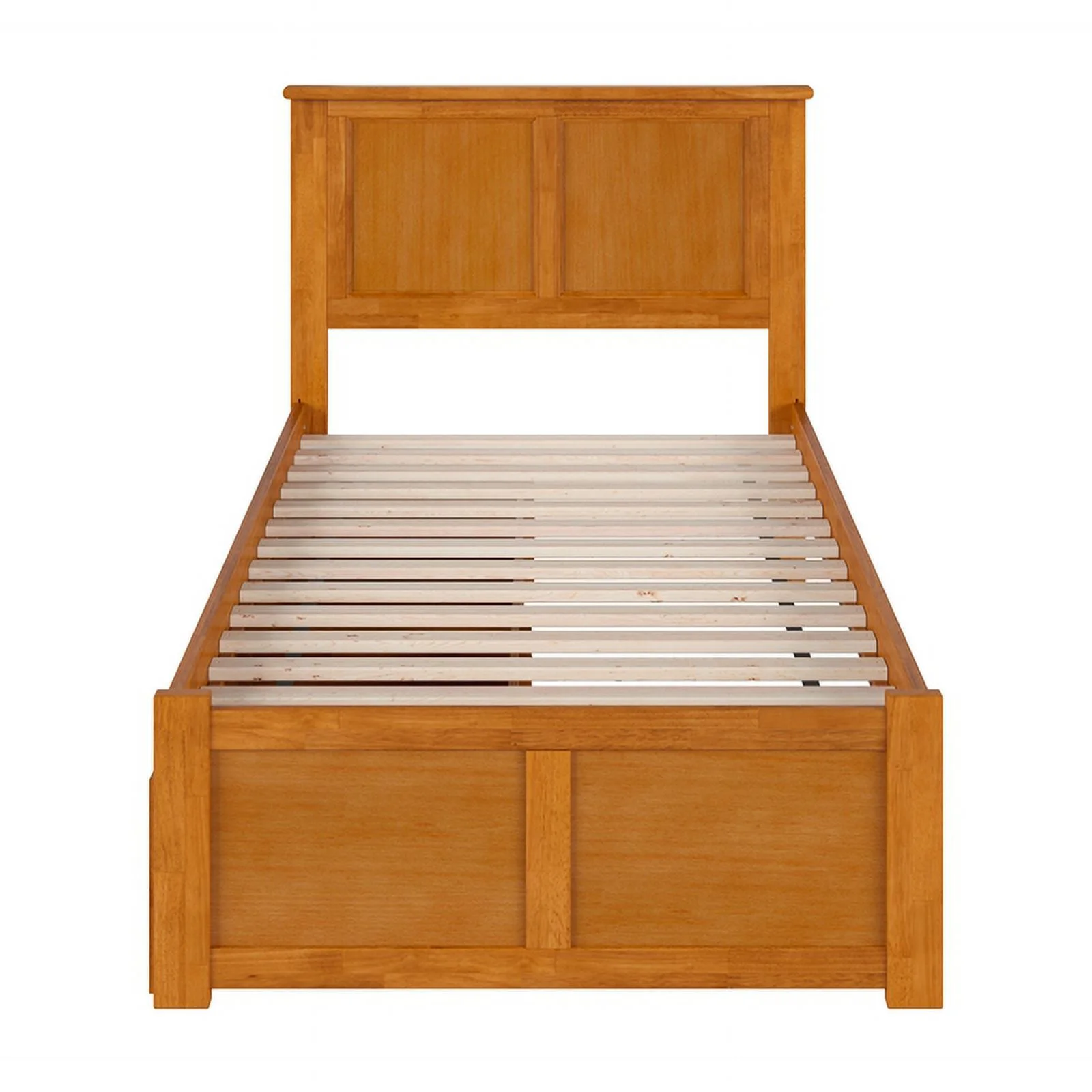 Madison Twin Wood Platform Bed with Footboard & Storage Drawers in Light Toffee