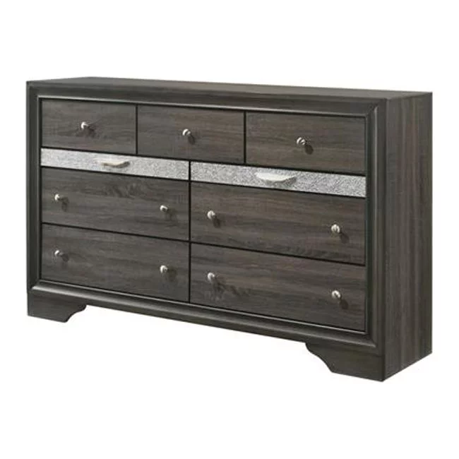HomeRoots 490471 39 x 63 x 17 in. Gray Manufactured Wood Nine Drawers Triple Dresser