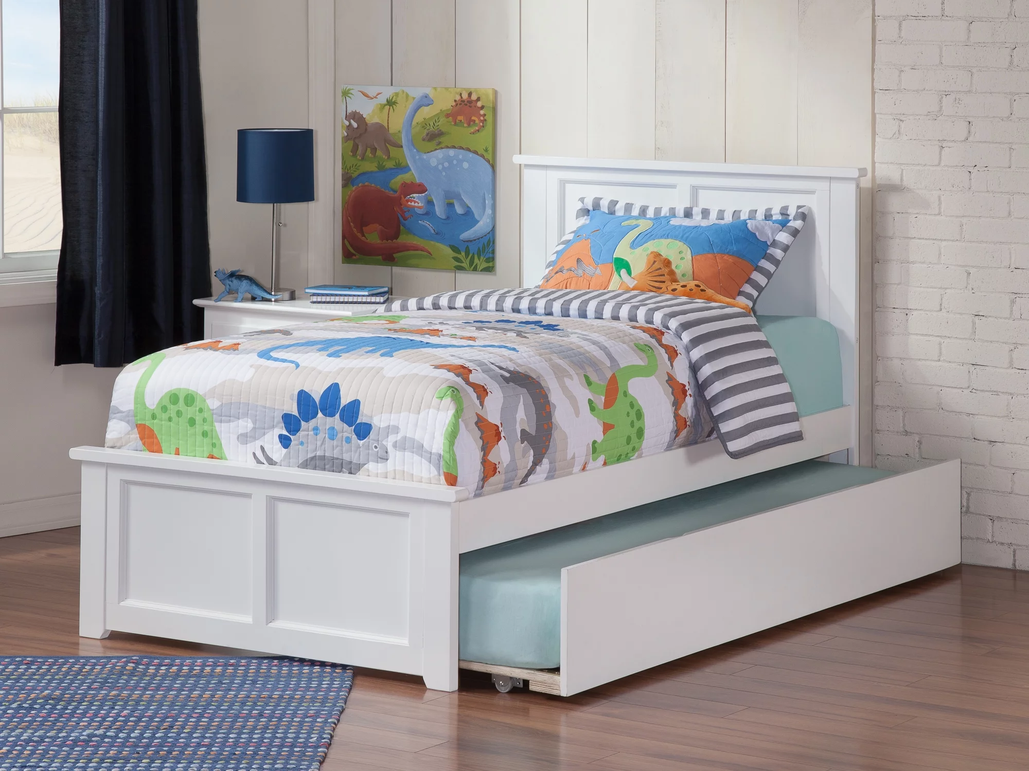 AFI Madison Twin Wood Platform Bed with Matching Footboard & Twin Trundle in White