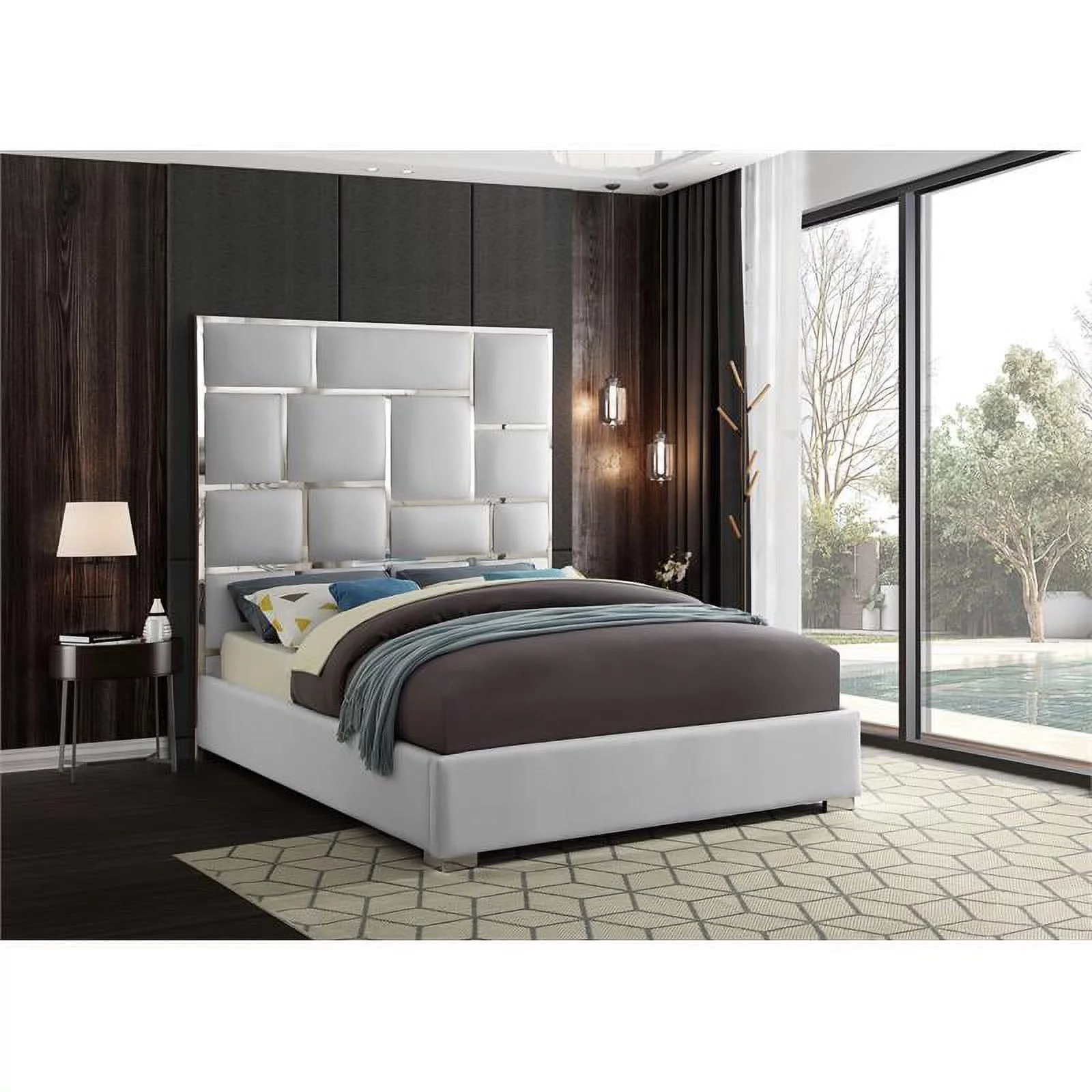 Meridian Furniture Milan Solid Wood and Vegan Leather King Bed in White