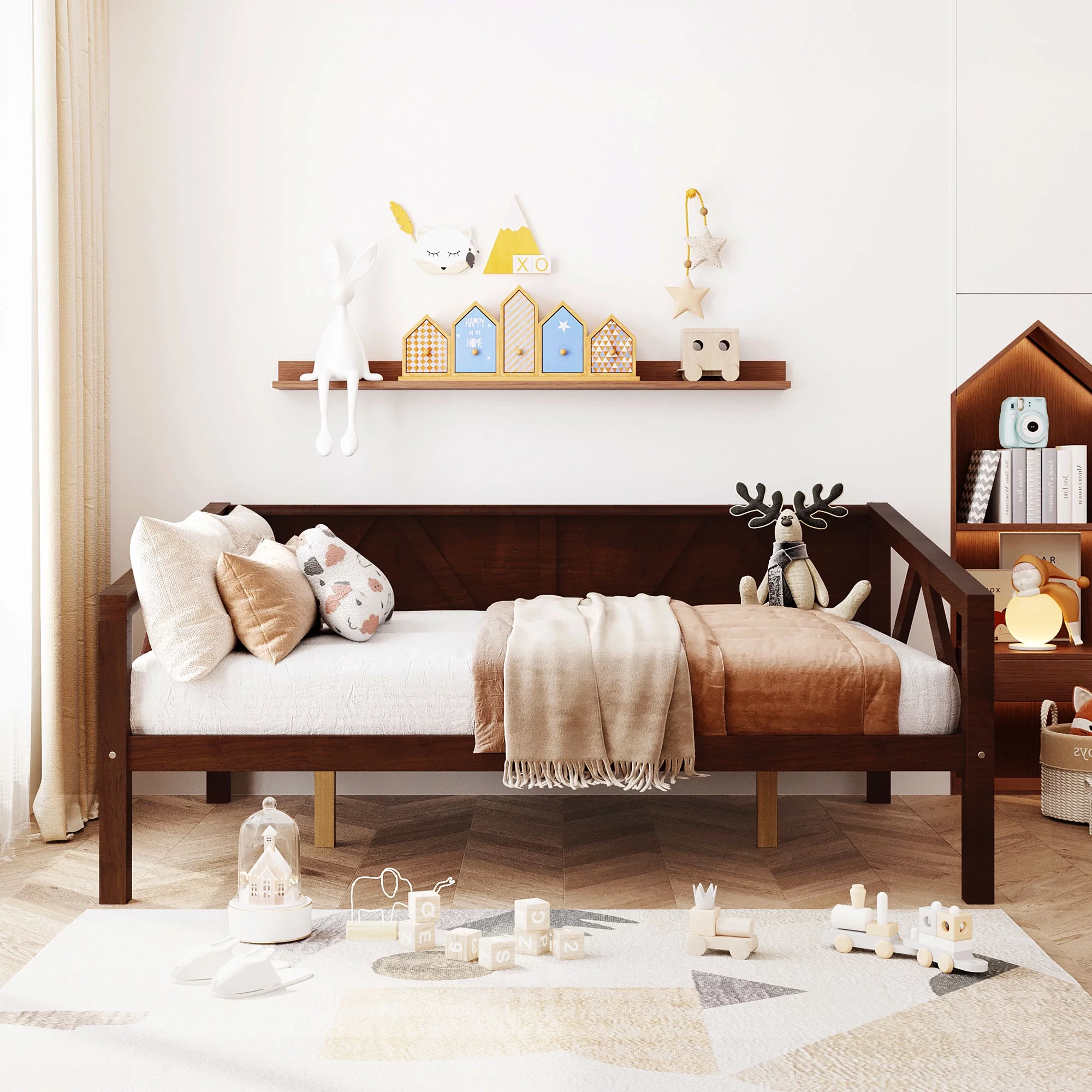 Gewnee Solid Wood Full Size Daybed with Wood Slat Support for Kids Room,Espresso