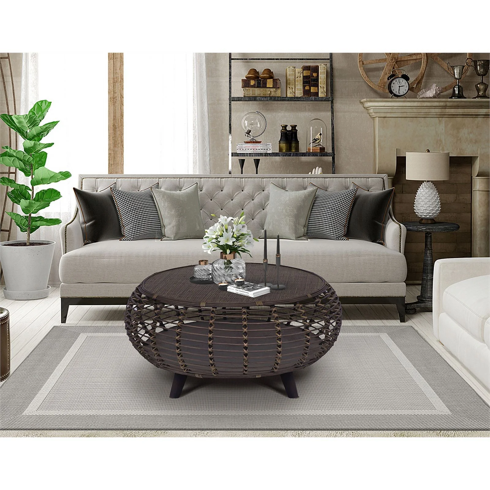 Gallerie Decor Java Transitional Rattan Coffee Table in Espresso