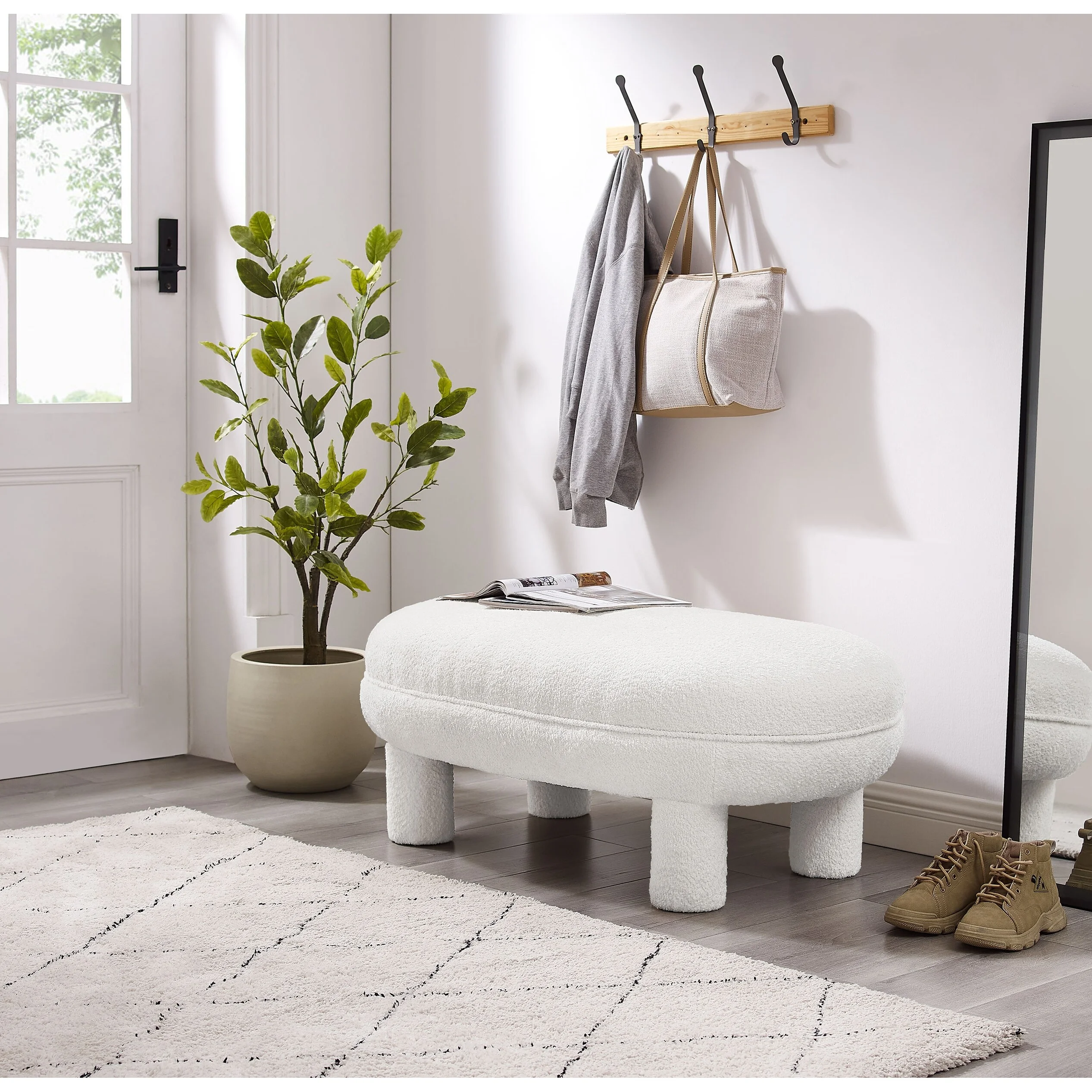 VANOMi Ottoman, Accent Hallway Bench, Simple Chair. White